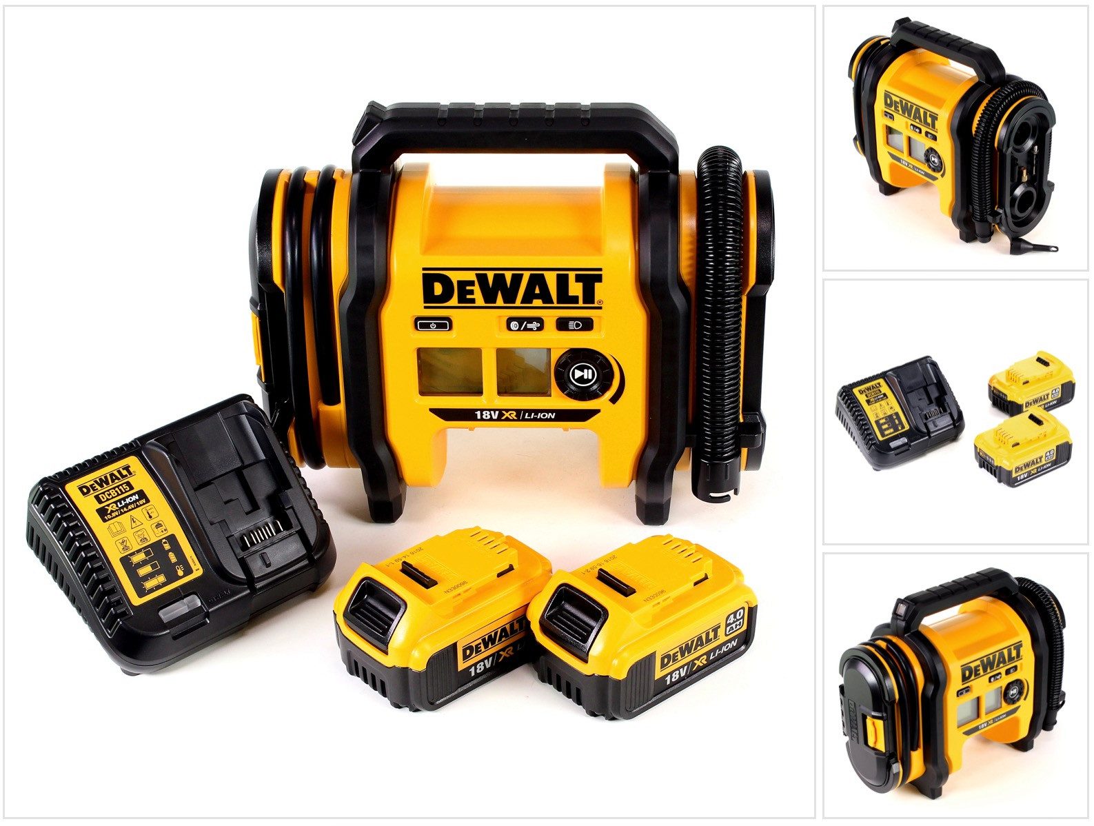 DeWalt Akku-Handkompressor DCC 018 N Akku Luftkompressor 18V 11bar KFZ + 2x Akku 4,0Ah + Ladeger