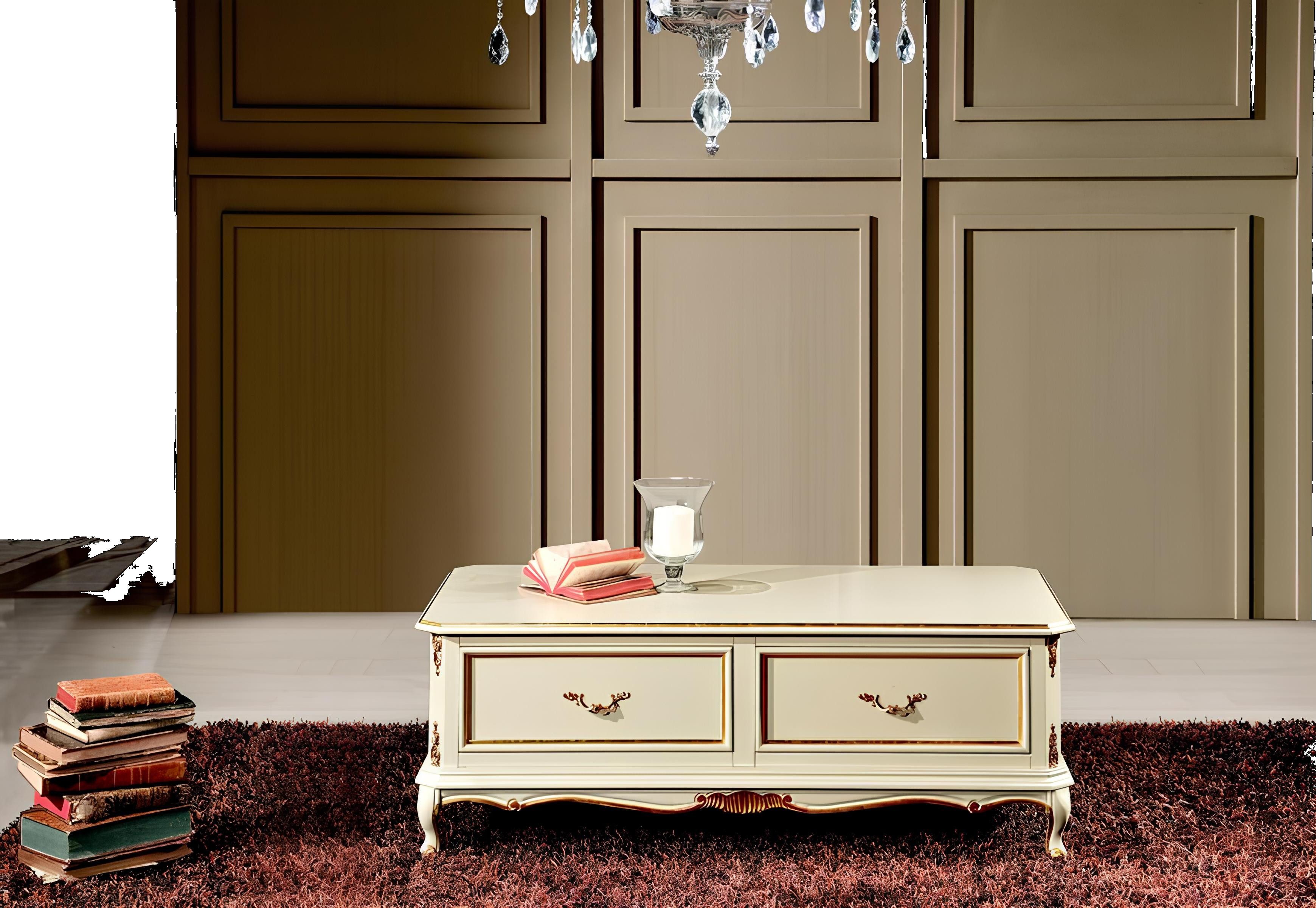 Xlmoebel Couchtisch Neuer Barockstil Luxus Couchtisch aus weißem italienischem Holz (Couchtisch-5143), Hergestellt in Europa