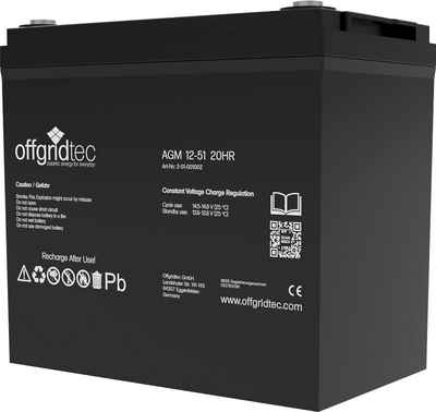 offgridtec AGM-Batterie 12V/51Ah 20HR Akku (12 V), Solar Batterie Akku Extrem zyklenfest