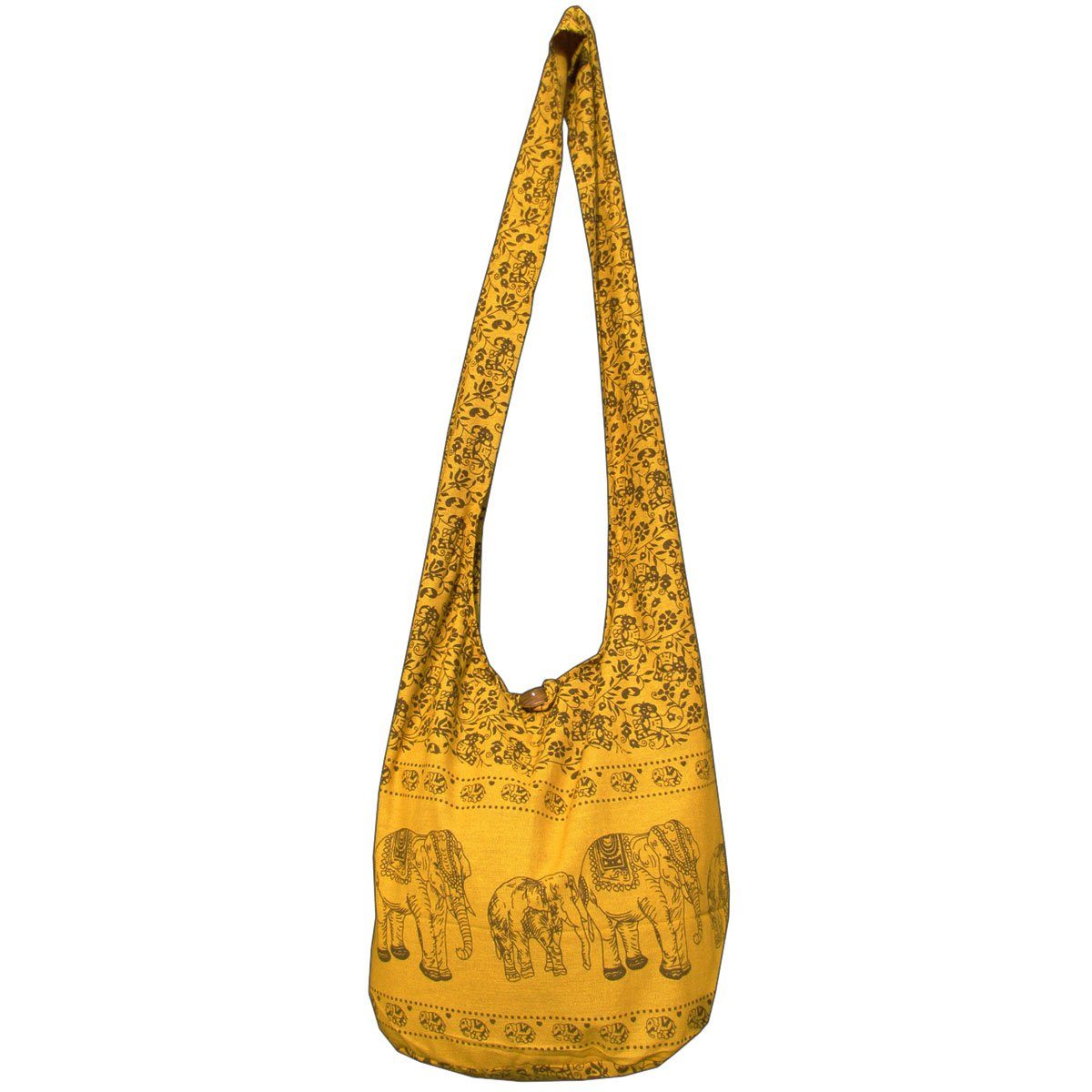 100% Elefant Strandtasche aus in Handtasche Schulterbeutel geeignet PANASIAM Beuteltasche Schultertasche Wickeltasche Goldgelb 2 Umhängetasche Größen, als Baumwolle oder
