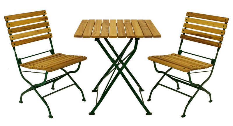 DEGAMO Garten-Essgruppe PASSAU, (3-tlg), (2x Stuhl, 1x Tisch 70x70cm), Gestell grün + Robinie, klappbar