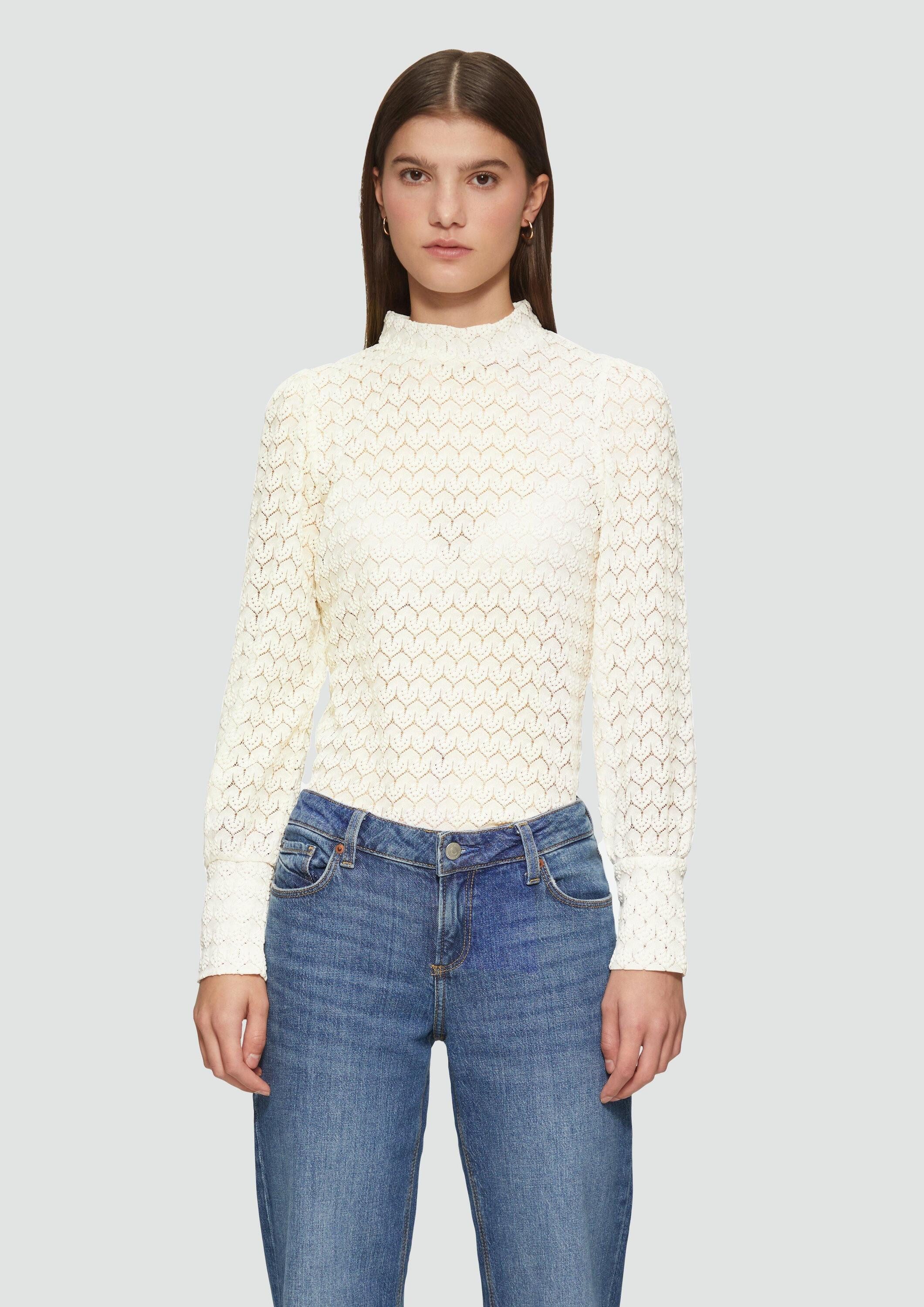 QS Langarmshirt T-Shirt Transparentes Spitzen-Shirt mit Stehkragen günstig online kaufen