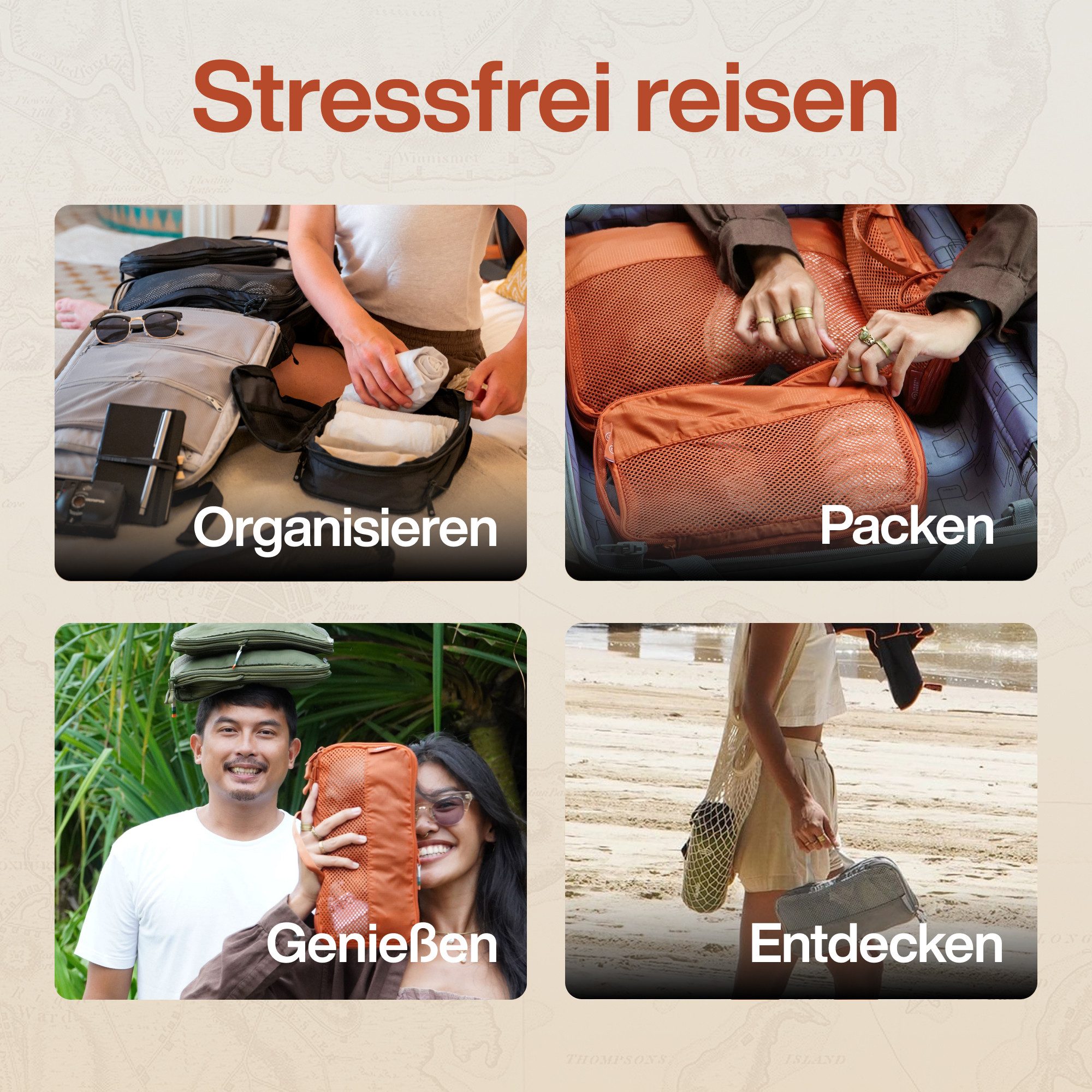 TRAVEL DUDE Kofferorganizer, Packing Cubes aus recycelten Plastikflaschen (ultraleichte Packwürfel, 4-tlg., Packing Cubes für Rucksack und Koffer, Packtaschen), mit Kompression und einem Nassfach