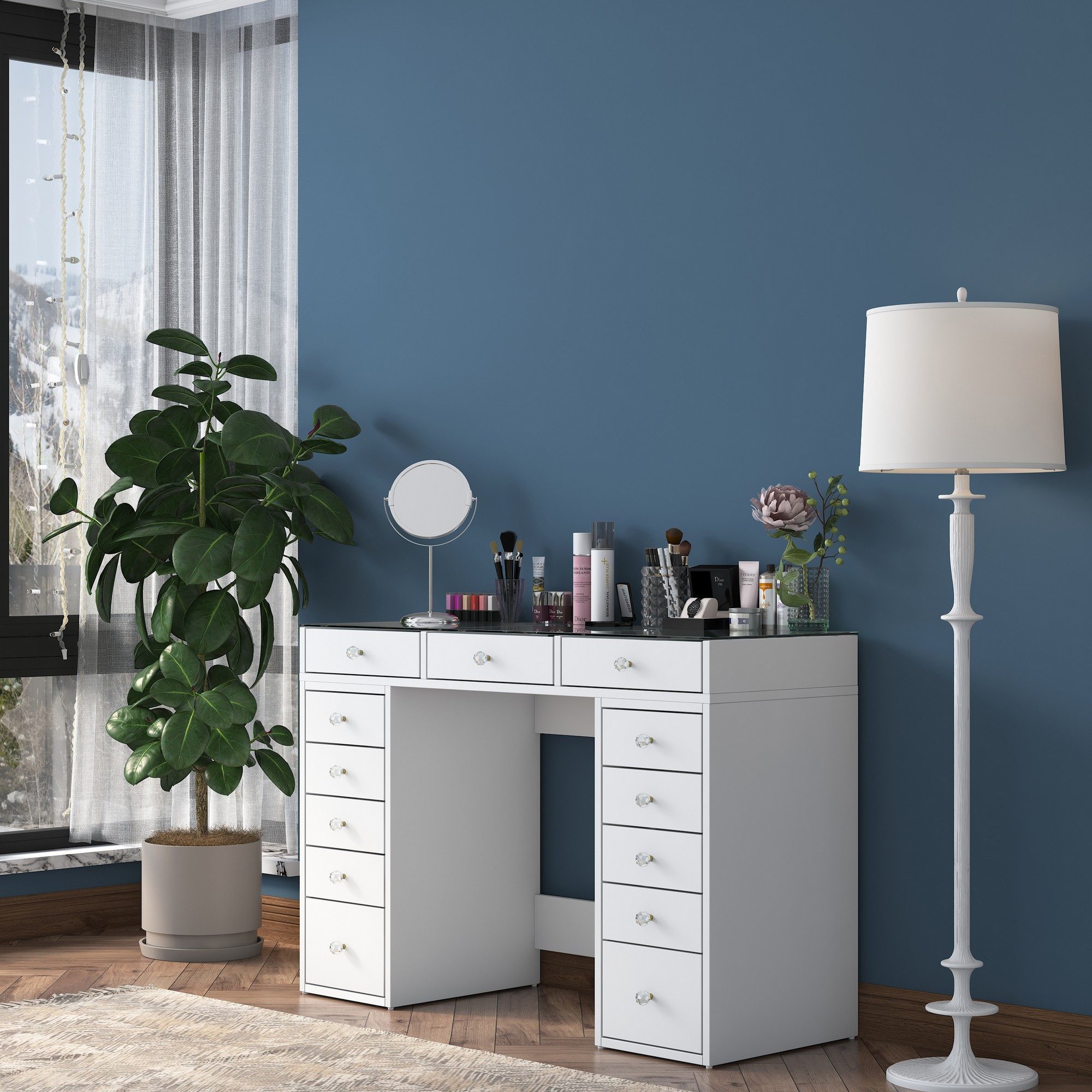 Skye Decor Schminktisch Stilvoller Schminktisch in Weiß mit Spiegel und Schubladen – Bild 4 von 5