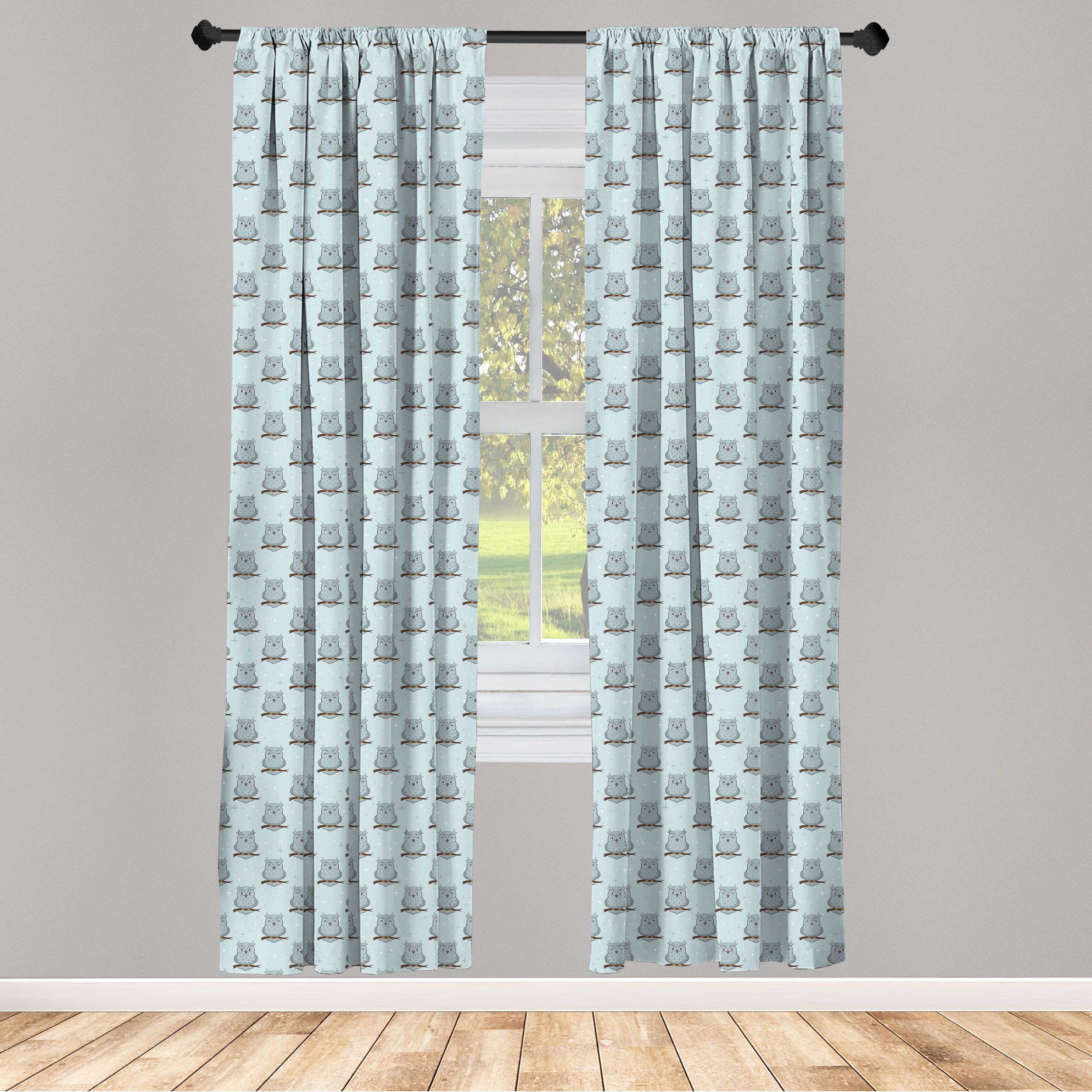 Gardine Vorhang für Wohnzimmer Schlafzimmer Dekor, Abakuhaus, Microfaser, Dusty Blau Entwurf für Eulenliebhaber