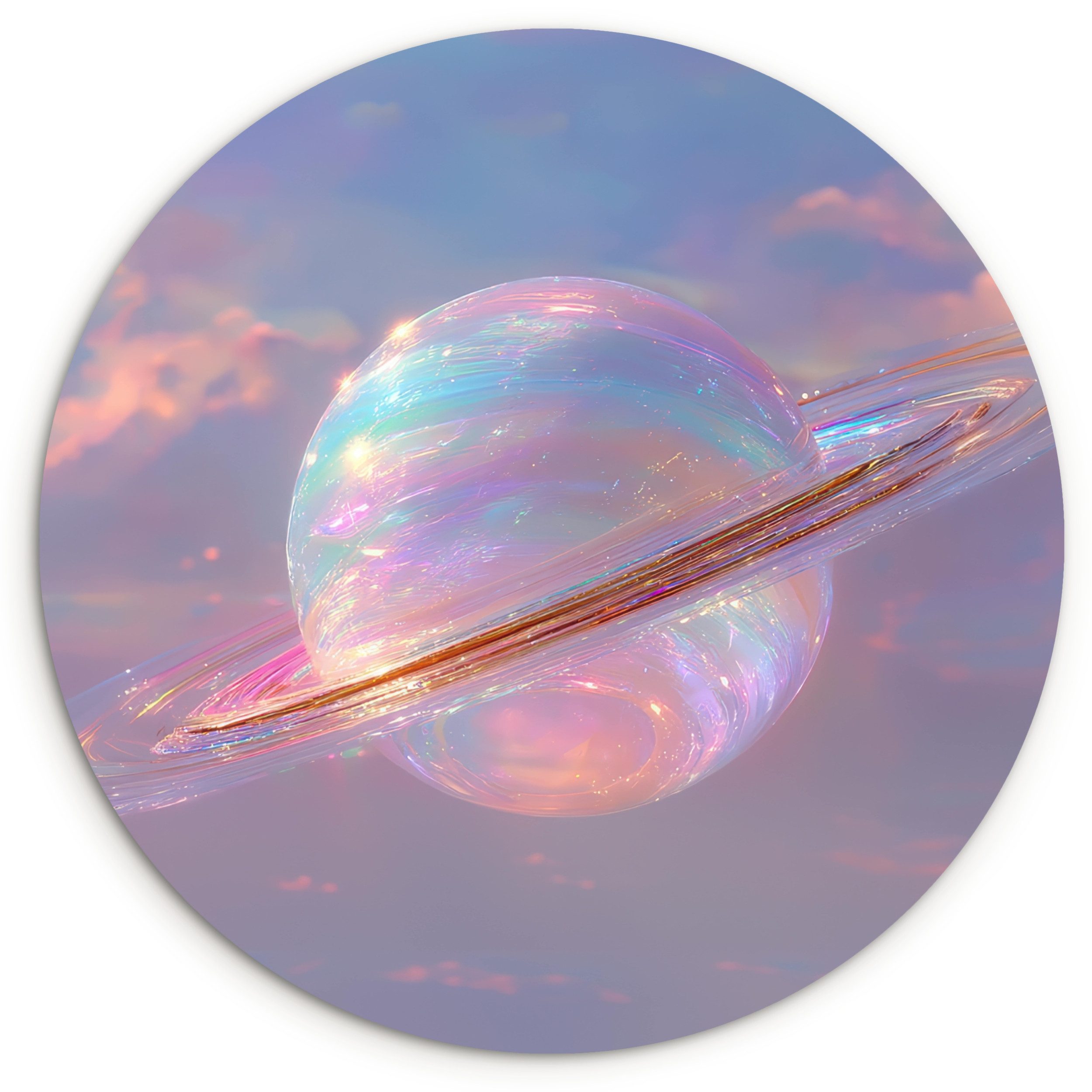 MuchoWow Gemälde Planet - Himmel - Wolken - Pastelltöne, Fotodruck (1 St), Kreis Wanddekoration, Rundes Wandbild, 30x30 cm