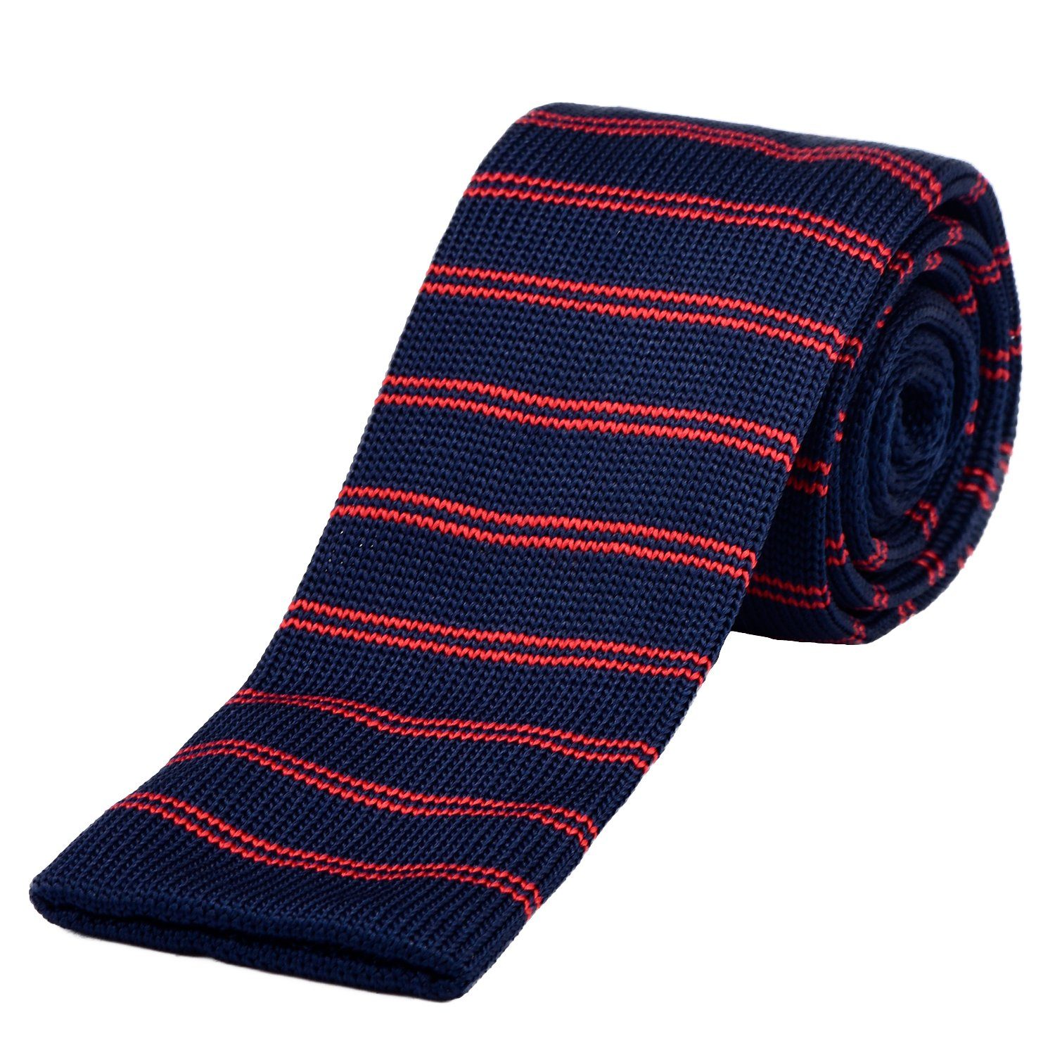 DonDon Krawatte schmale Krawatte 5 cm Wollkrawatte (Packung, 1-St) Strickkrawatte, Retro-Look, für Büro oder festliche Veranstaltungen dunkelblau-rot