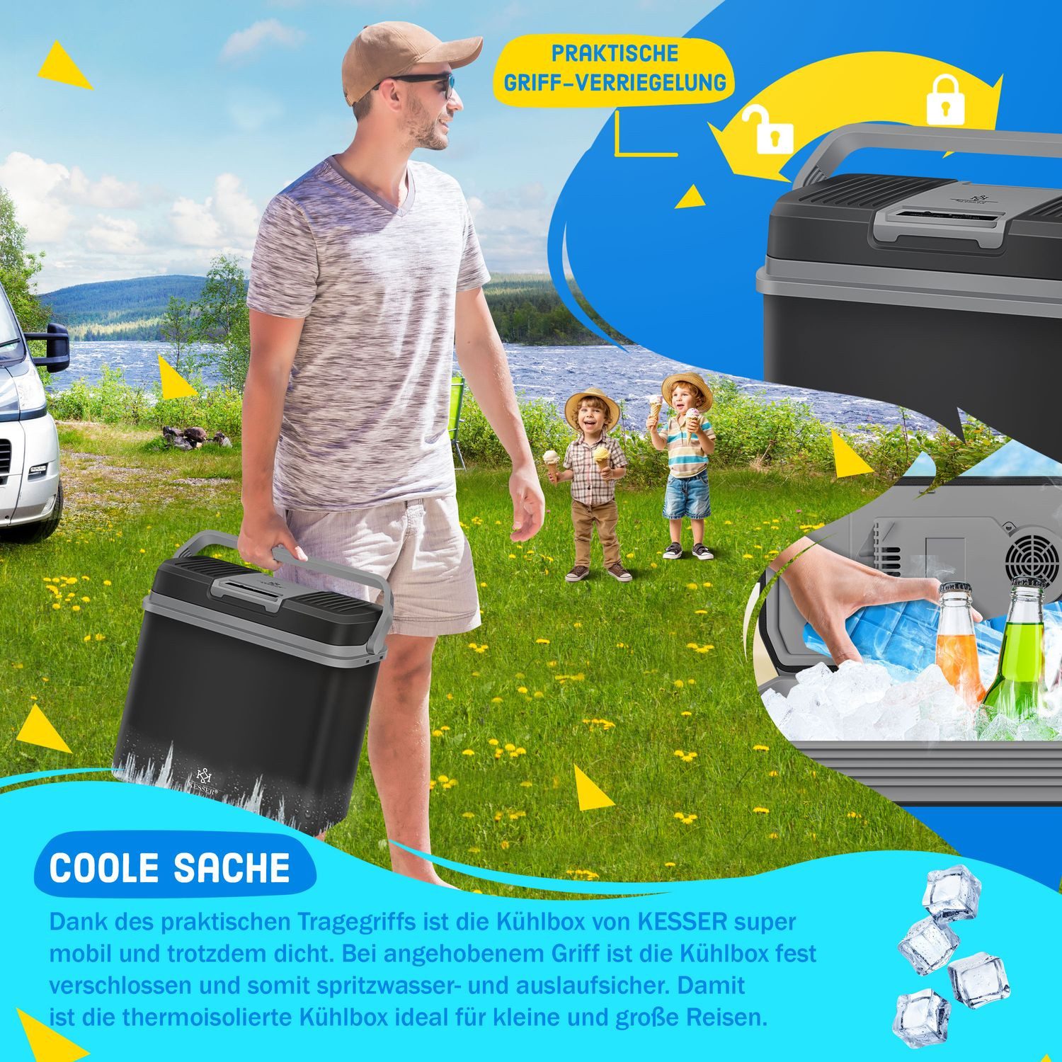 KESSER Kühlbox, 24 l, 24 Liter Kühlbox KÜHLT und WÄRMT Thermo-Elektrische Kühlbox