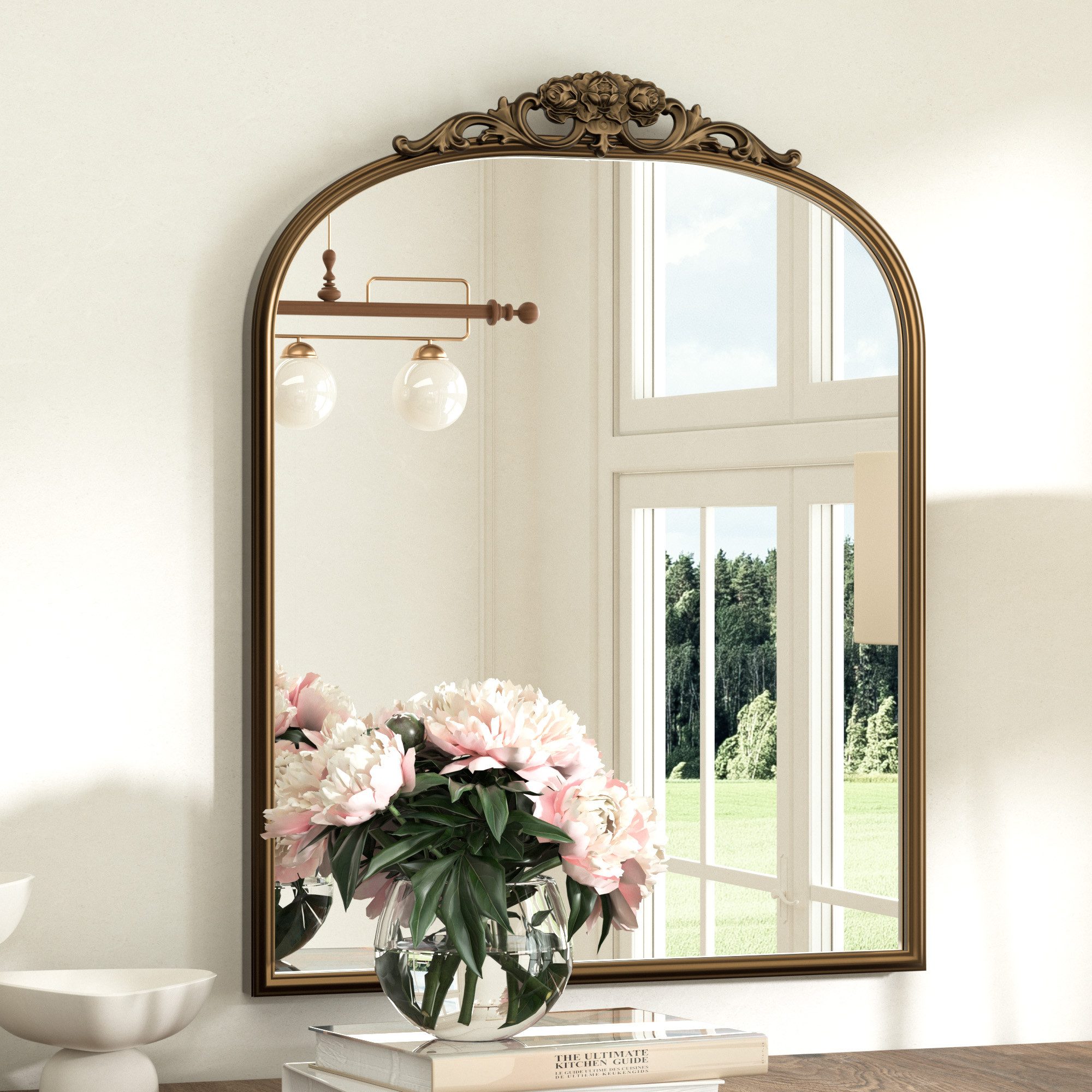 Keonjinn Dekospiegel Vintage Dekorativer Wandspiegel mit Metallrahmen Barockstil (Montage quer & hoch), Rechteckiger Spiegel für Badezimmer, Wohnzimmer, Schlafzimmer