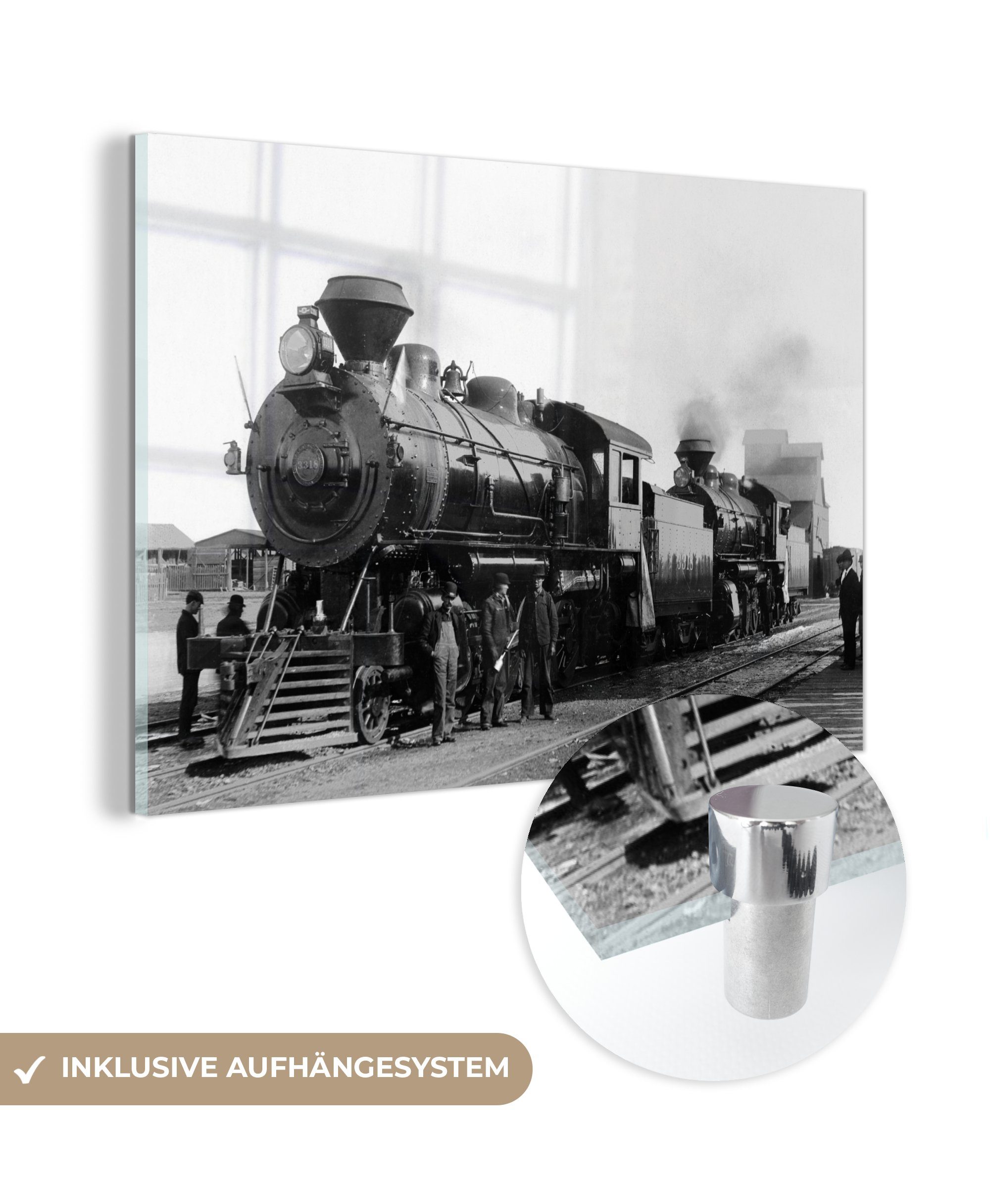 MuchoWow Acrylglasbild Schwarz-Weiß-Fotografie eines antiken Dampfzuges, (1 St), Acrylglasbilder Wohnzimmer & Schlafzimmer | Bilder