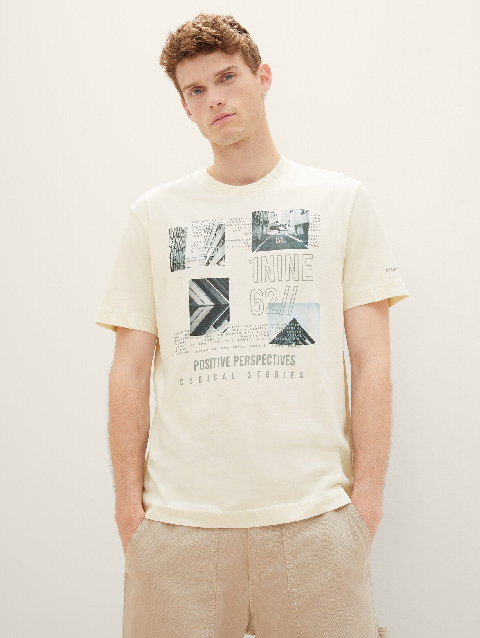 Print mit T-Shirt vintage T-Shirt TOM TAILOR beige