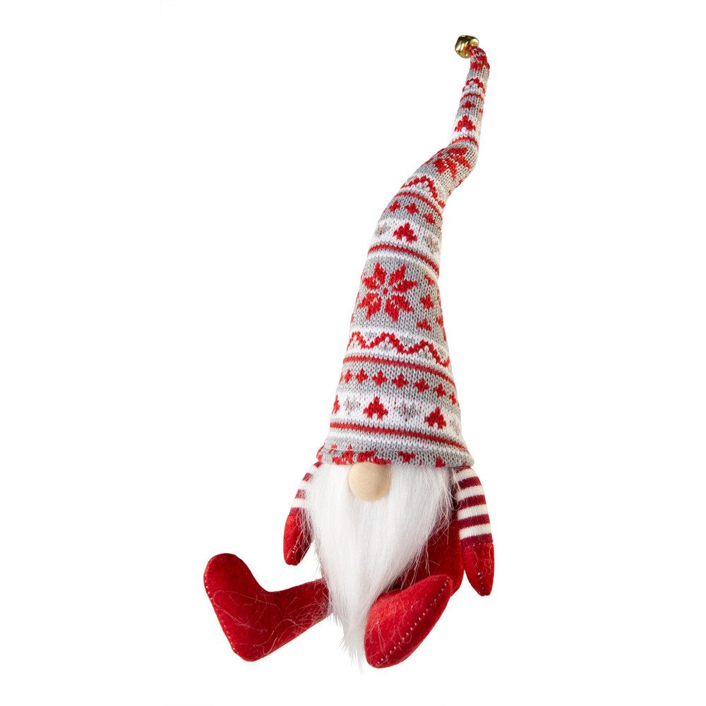 Weihnachtsfigur Wichtel sitzend - rot/weiß/grau - ca. 10 x 12 x 42 cm