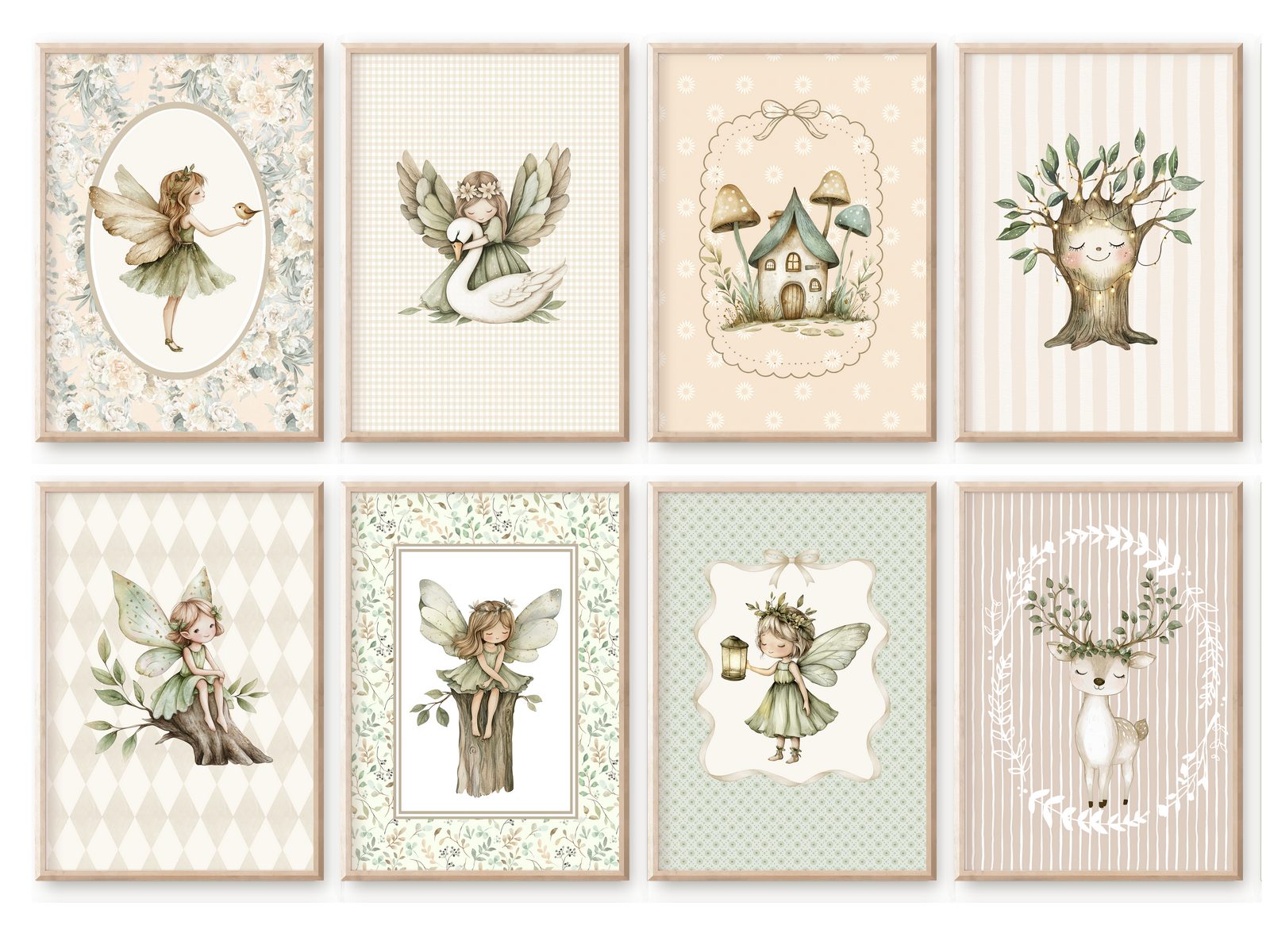 homestyle-accessoires Wandbild Kinderzimmer Bilderwand 8erSet Bilderset Babyzimmer FEENLAND, Hochformat, Künstlerpapier, ohne Rahmen