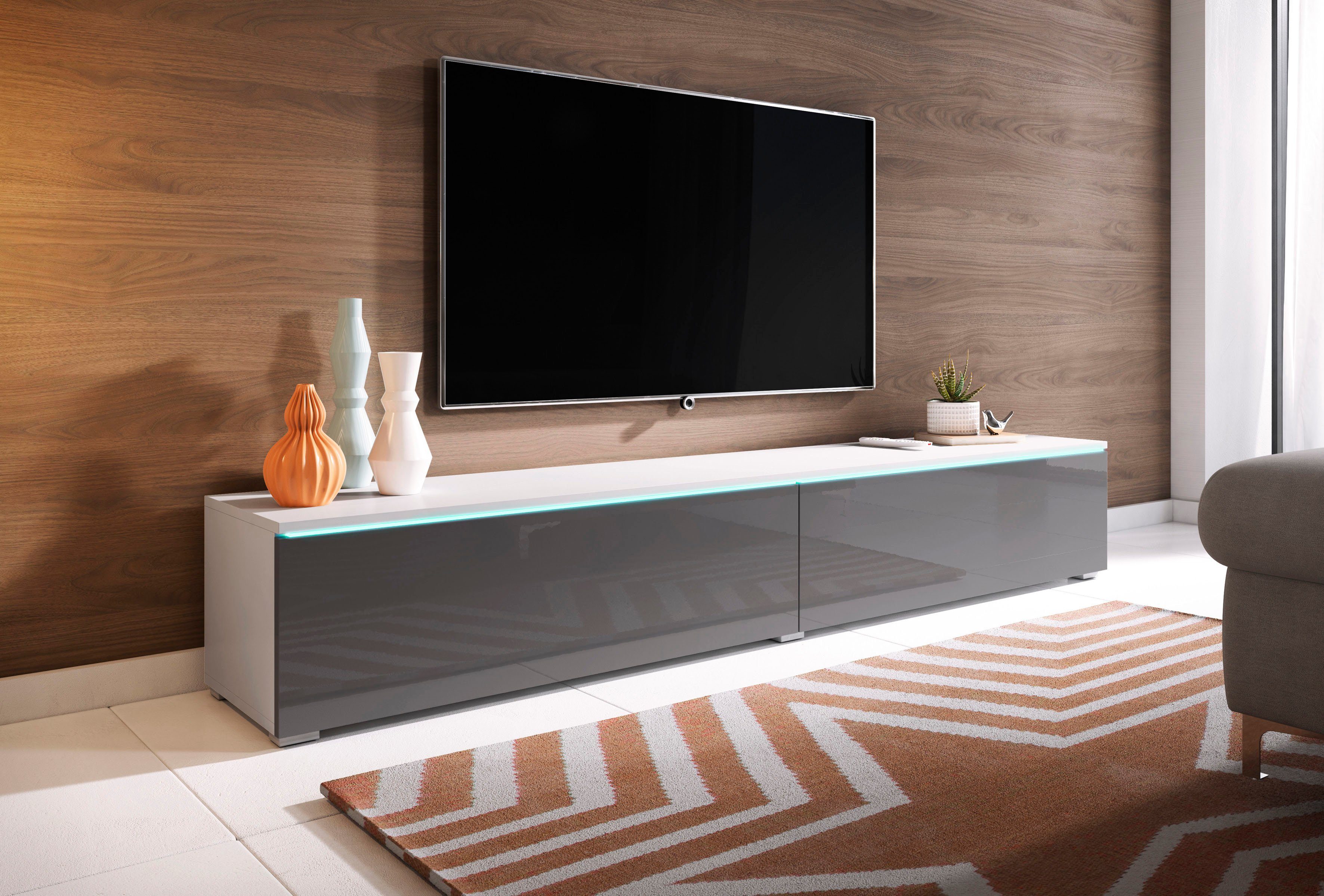 Home affaire Lowboard LOWBOARD VERA, wahlweise mit oder ohne Beleuchtung, Modernes griffloses TV-Board, 180 cm TV-Schrank, stehend und hängend