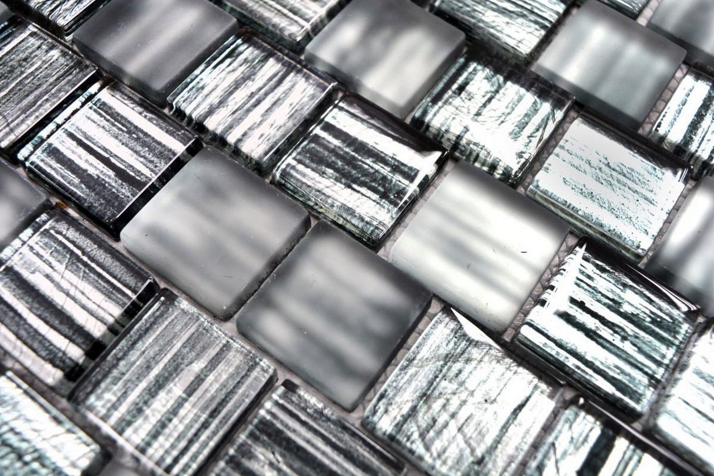 Thumbnail - Mosani Mosaikfliesen Mosaik Fliese Glasmosaik Crystal Milchglas schwarz klar matt