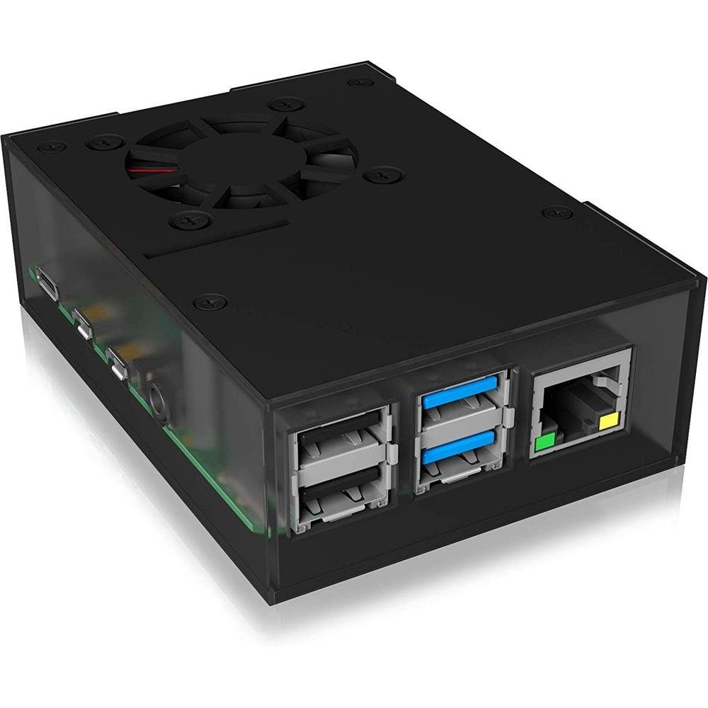 ICY BOX Festplatten-Gehäuse IB-RP108, Raspberry Pi 4 Gehäuse mit Lüfter Aluminium Kühlkörper VESA Schwarz