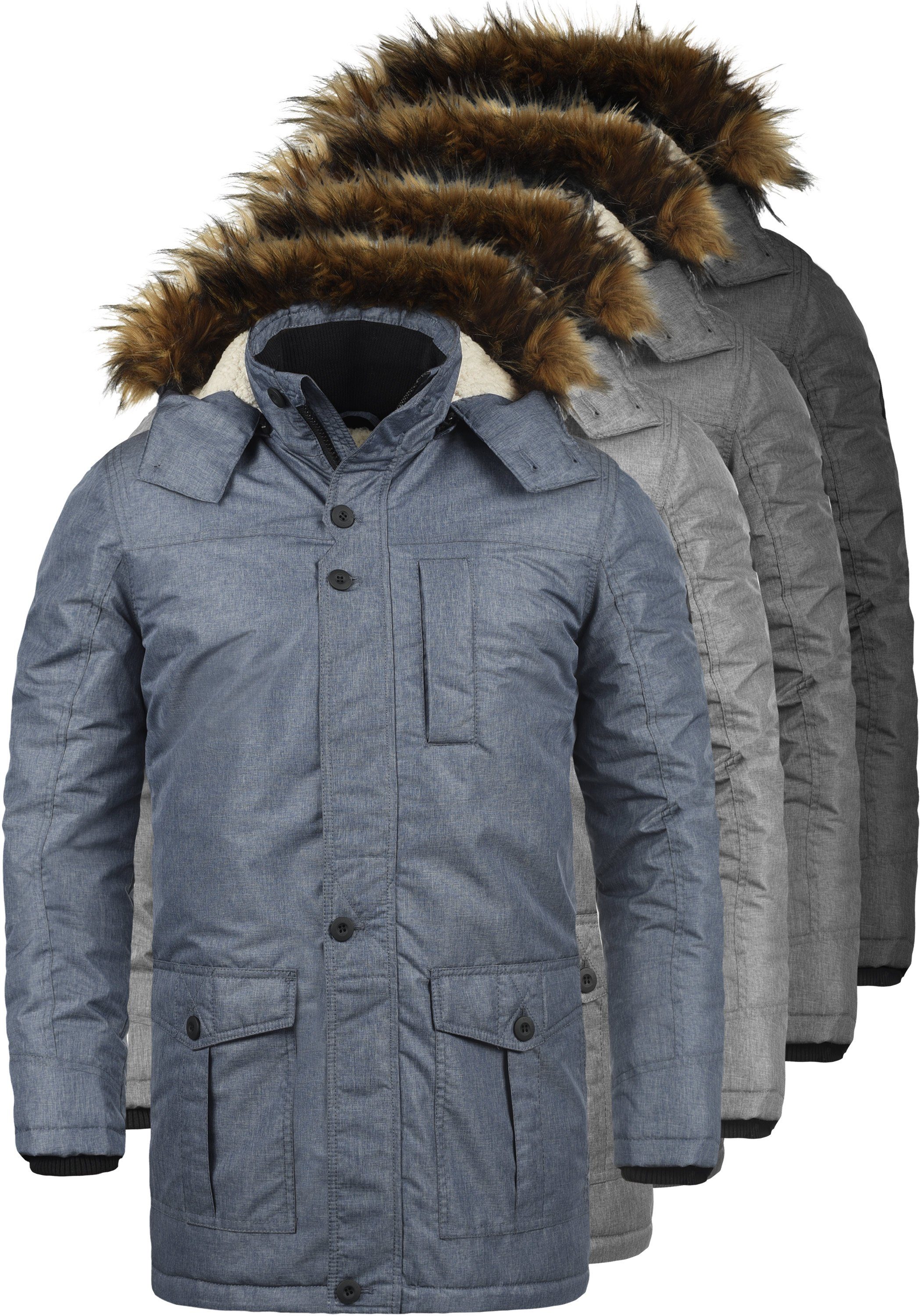 mit (8991) Insignia !Solid SDOctavus Winterjacke Jacke Kunstfellkragen Kapuze abnehmbarer Melange Blue lange und