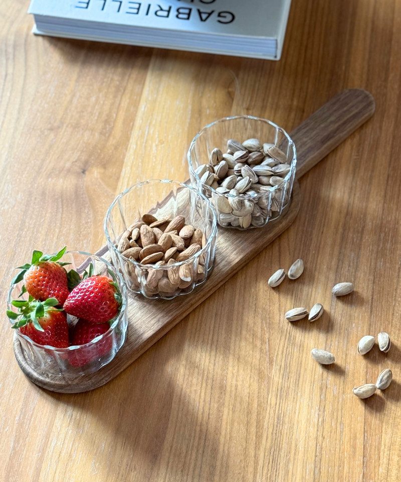 Servierplatte Akazienholzplatte mit Glasbehälter