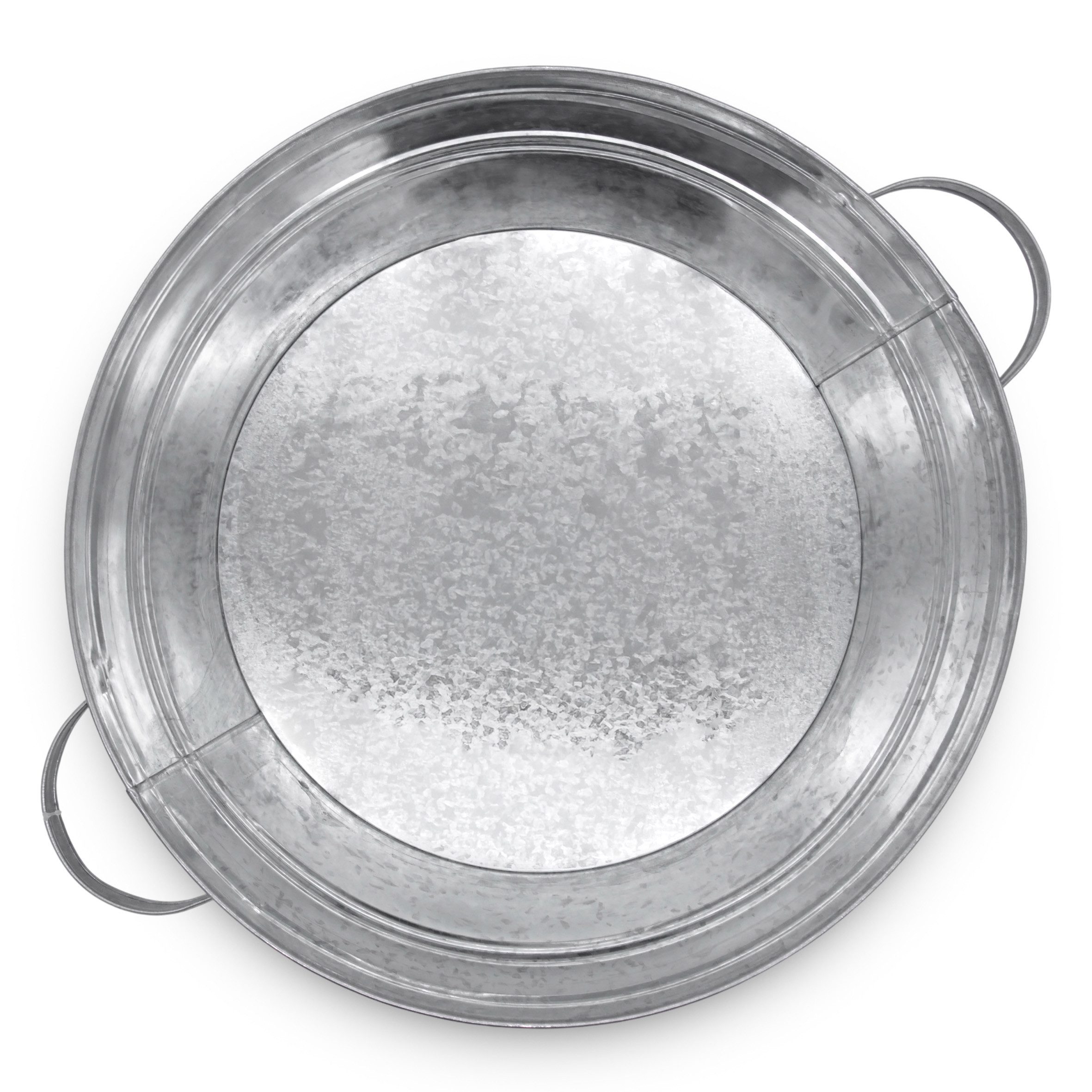 Spetebo Pflanzschale Metallwanne verzinkt mit Griffen (silber, 1 St., Ø 40 cm), Metall Gartenteich Wanne silber verzinkt