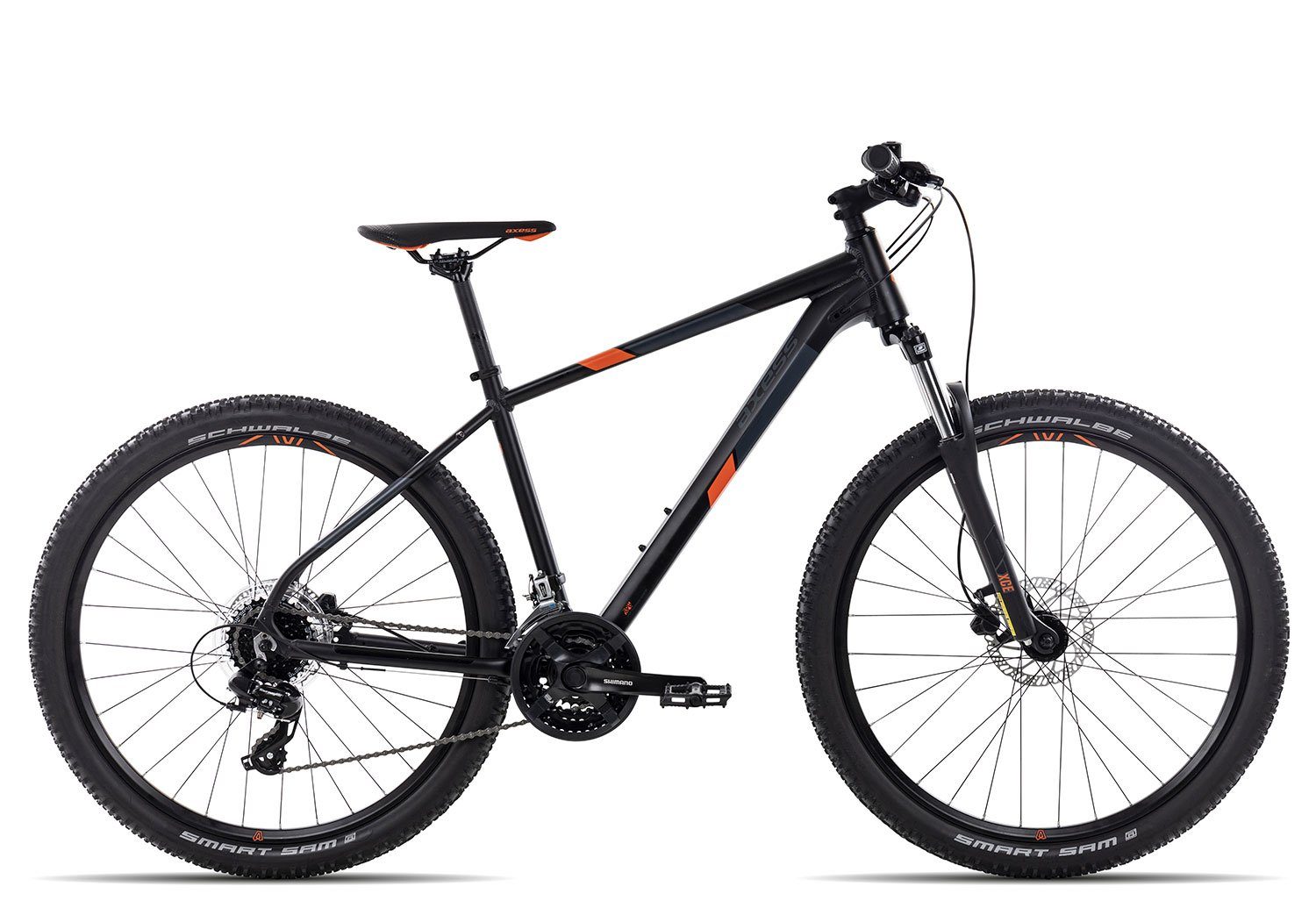 Axess Mountainbike BRASH 2022, 24 Gang Shimano Tourney RD-TX800-8 Schaltwerk, Kettenschaltung, MTB-Hardtail schwarz/grau black matt/grey/orange