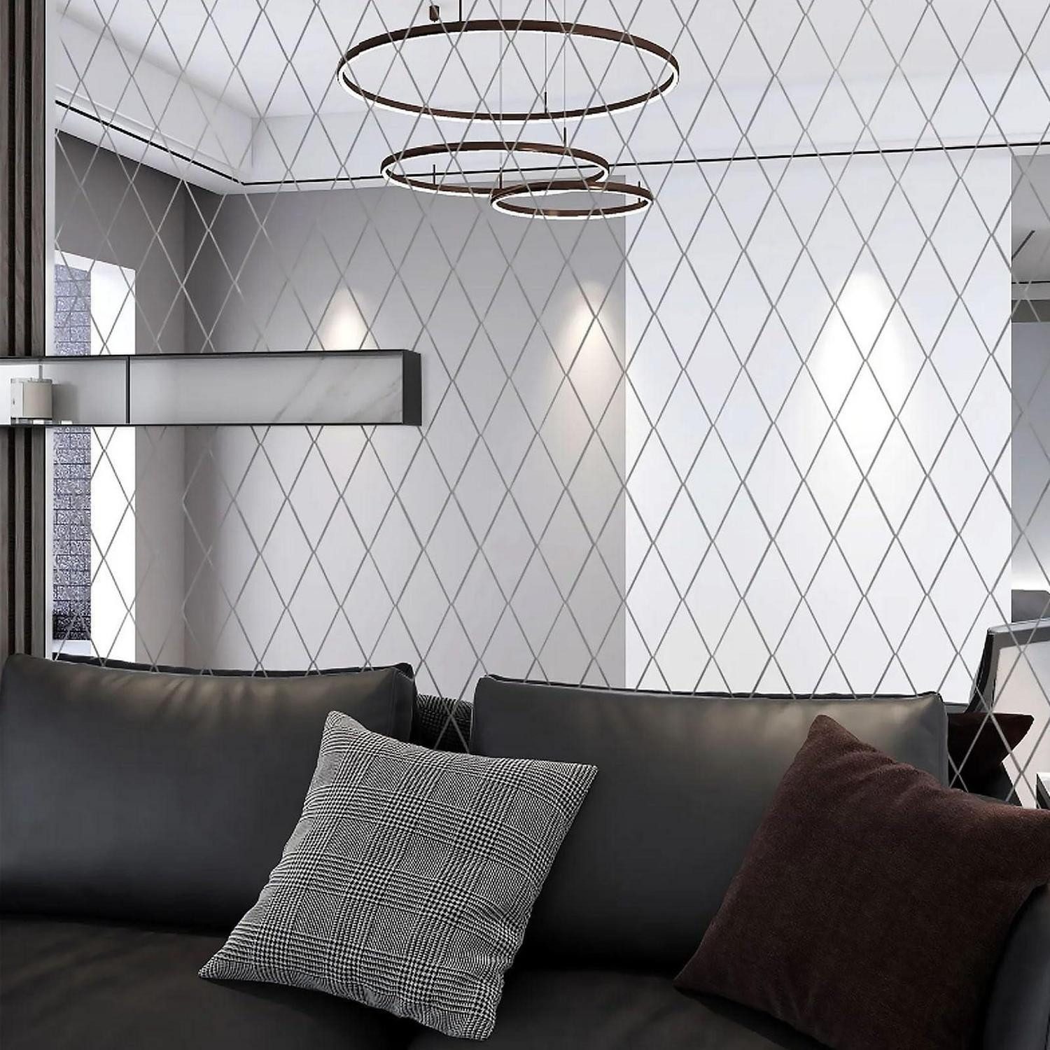 LuxusKollektion 3D-Wandtattoo Spiegelwandaufkleber Raute 32Stk Silber Acryl (32 St)