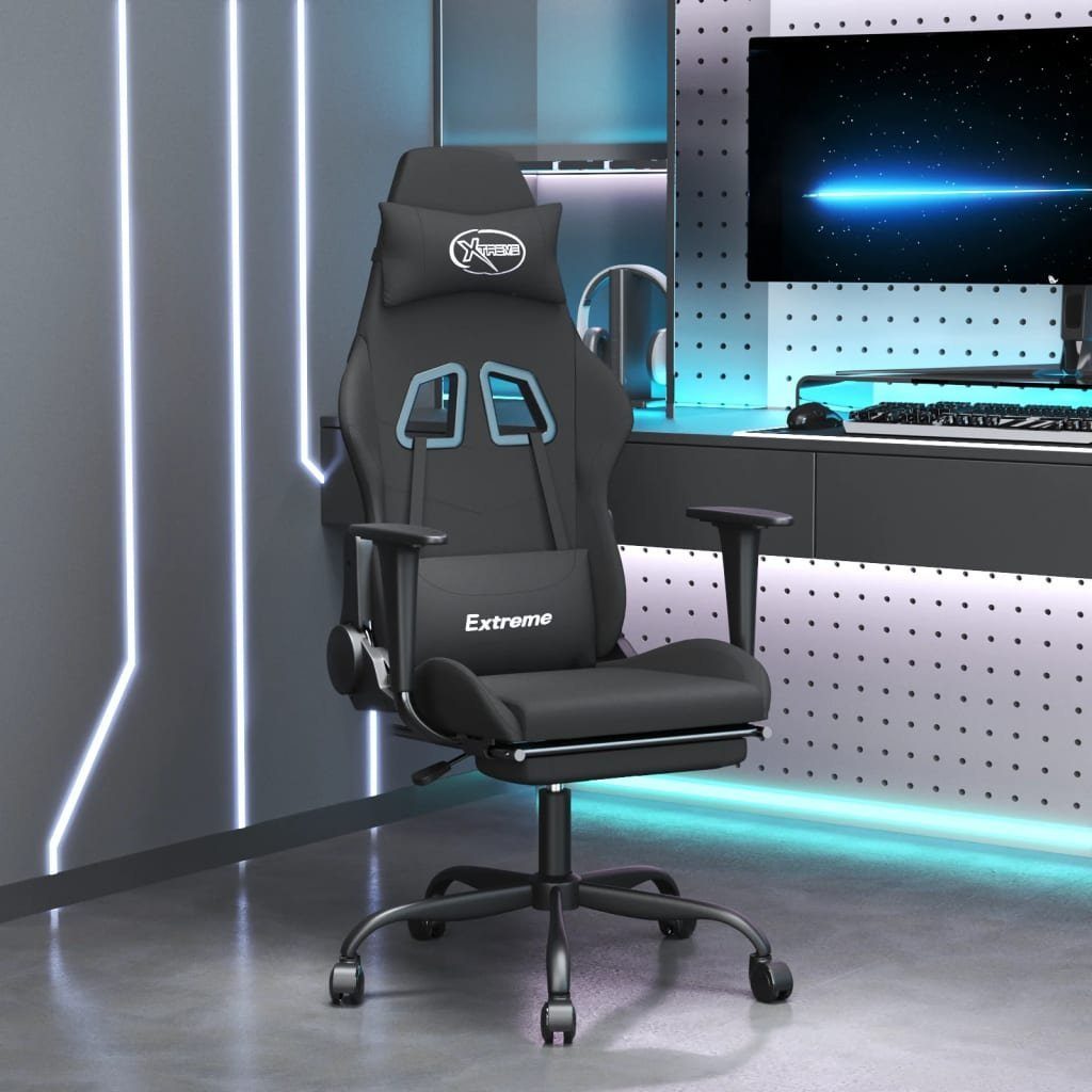 furnicato Gaming-Stuhl mit Massage & Fußstütze Schwarz Stoff (1 St)