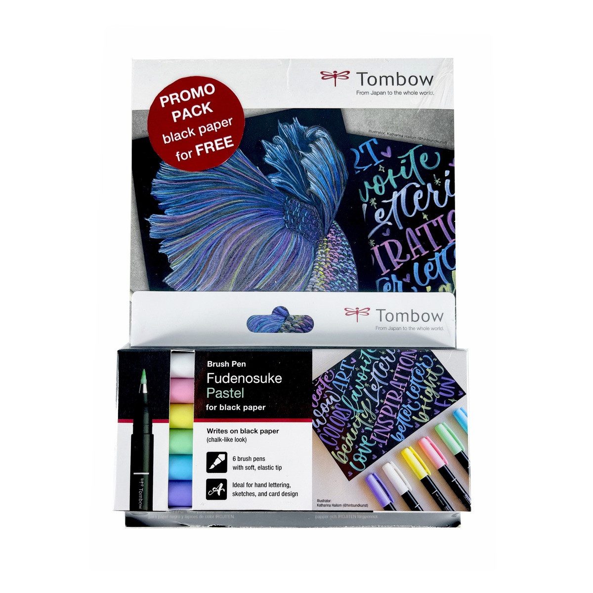 TOMBOW Styropor-Teil Brush Pen Fudenosuke pastel 6er Set + schwarzes Papier gratis