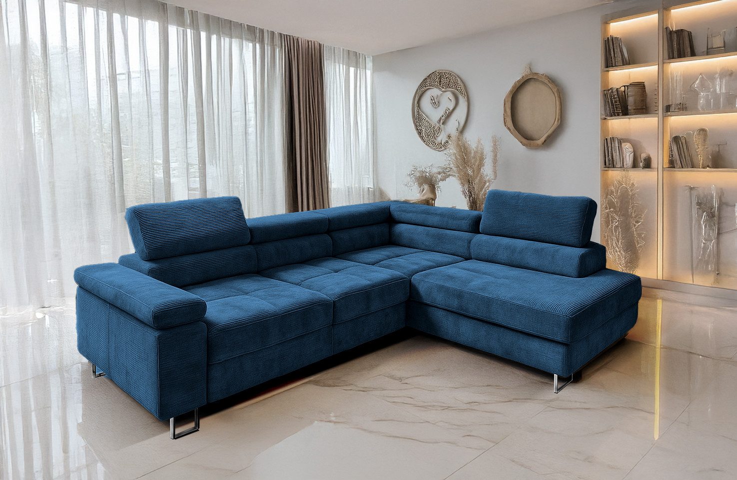 Goldstoff Ecksofa mit Schlaffunktion, Cord Couch günstig online kaufen