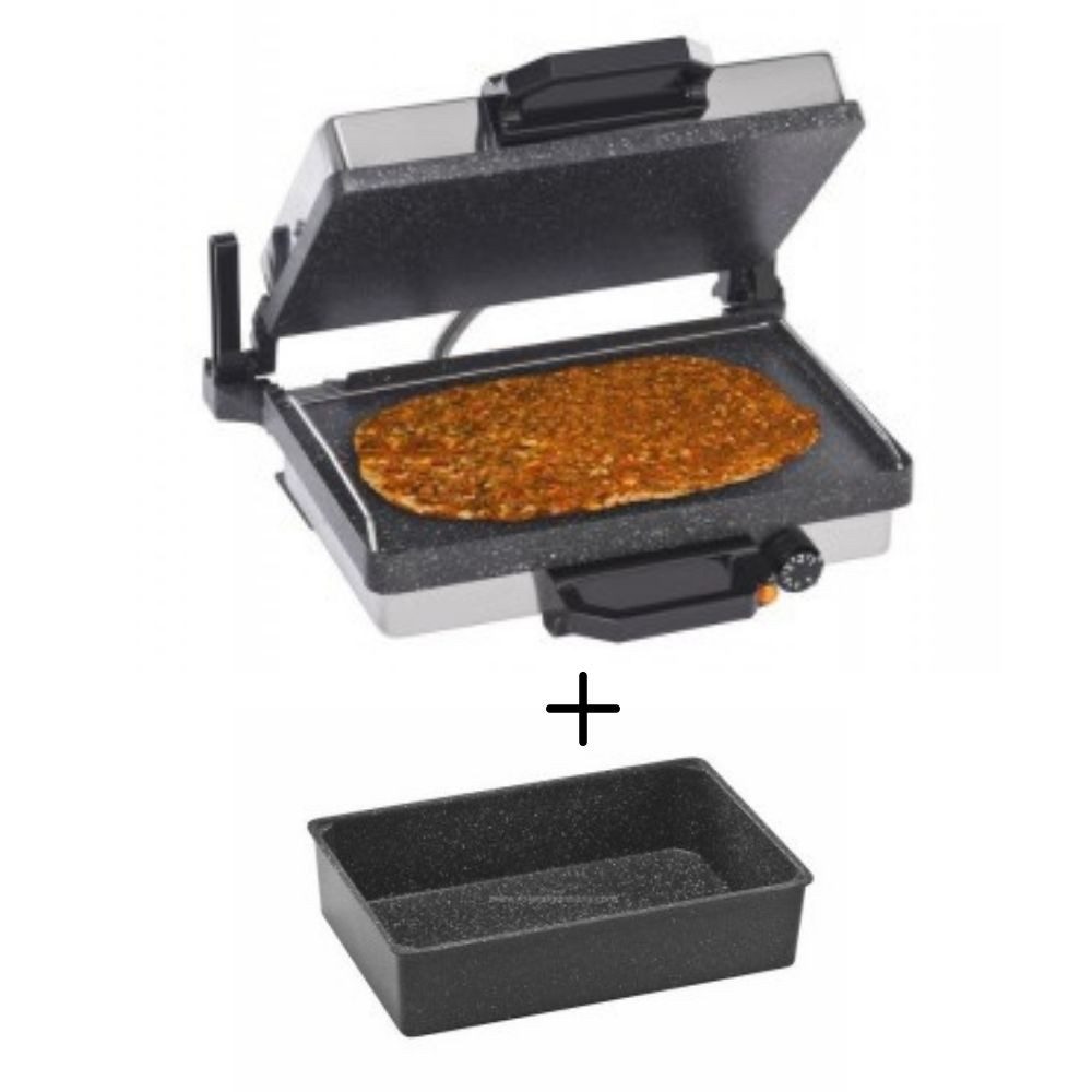 Roland Germany Kontaktgrill 3 in 1 Multigrill Granit mit Kasserolle, 2000 W, 35x23 cm 5 Stufen Regulierbar Schwarz