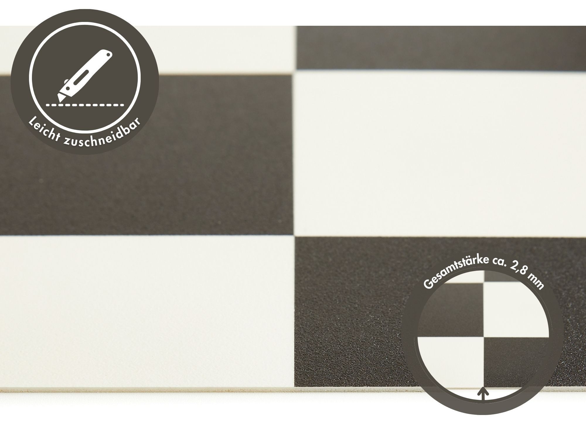 misento Vinylboden Smart in Schachbrett Schwarz-Weiß, für Feuchtraum- und Privatbereiche, PVC Bodenbelag Meterware 200/400 cm breit, Stärke 2,8 mm