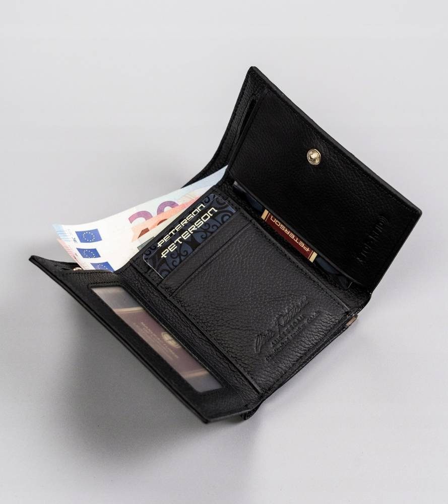 Brieftasche, kleine Damengeldbörse Geldbörse Echtleder Schwarz/Boa Erwartungen PETERSONⓇ Ihre RFID Schutz, die Elegante erfüllt.