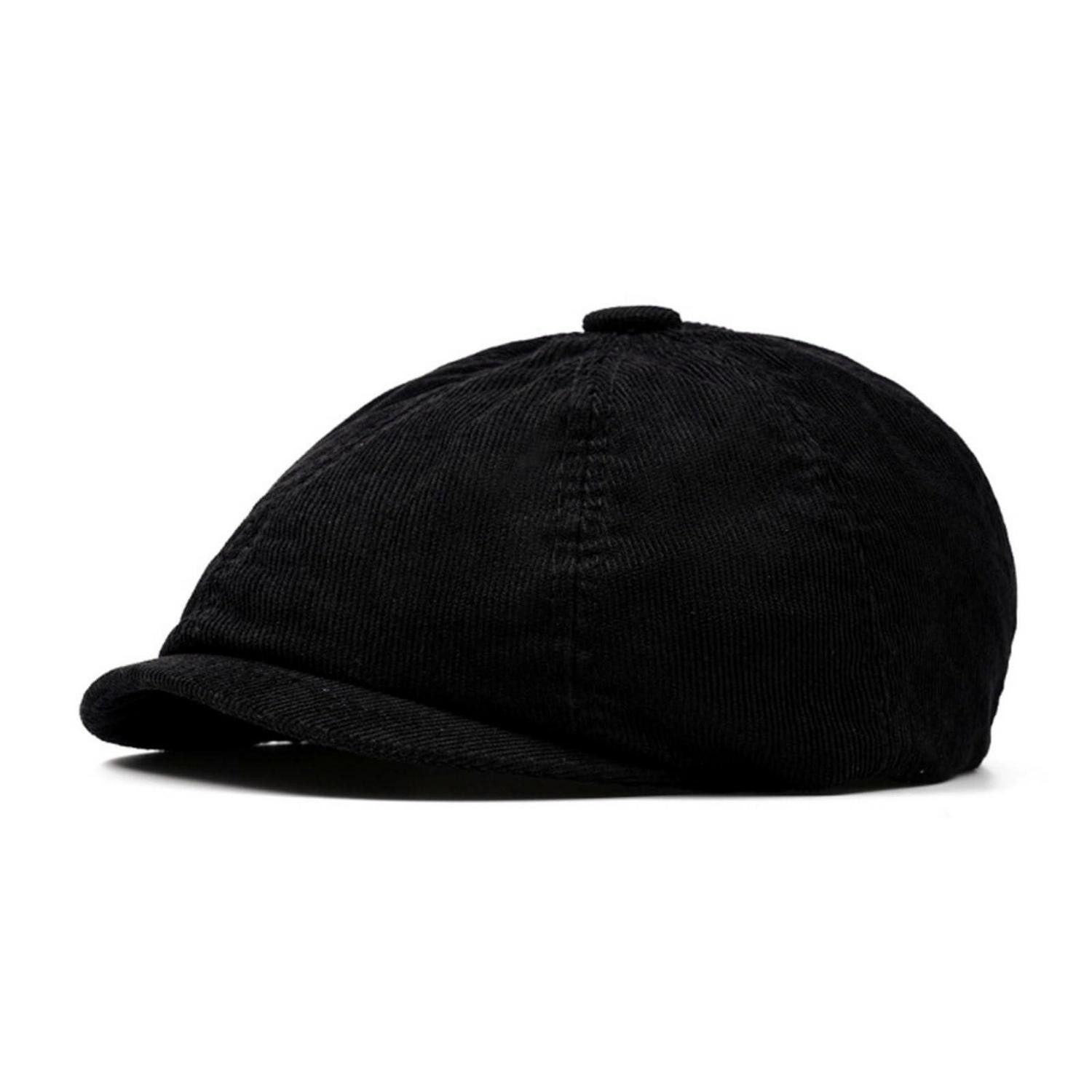 LuxusKollektion Schiebermütze Schiebermütze Herren Kord 8Panel Newsboy Cap Einheitsgröße M Schwarz