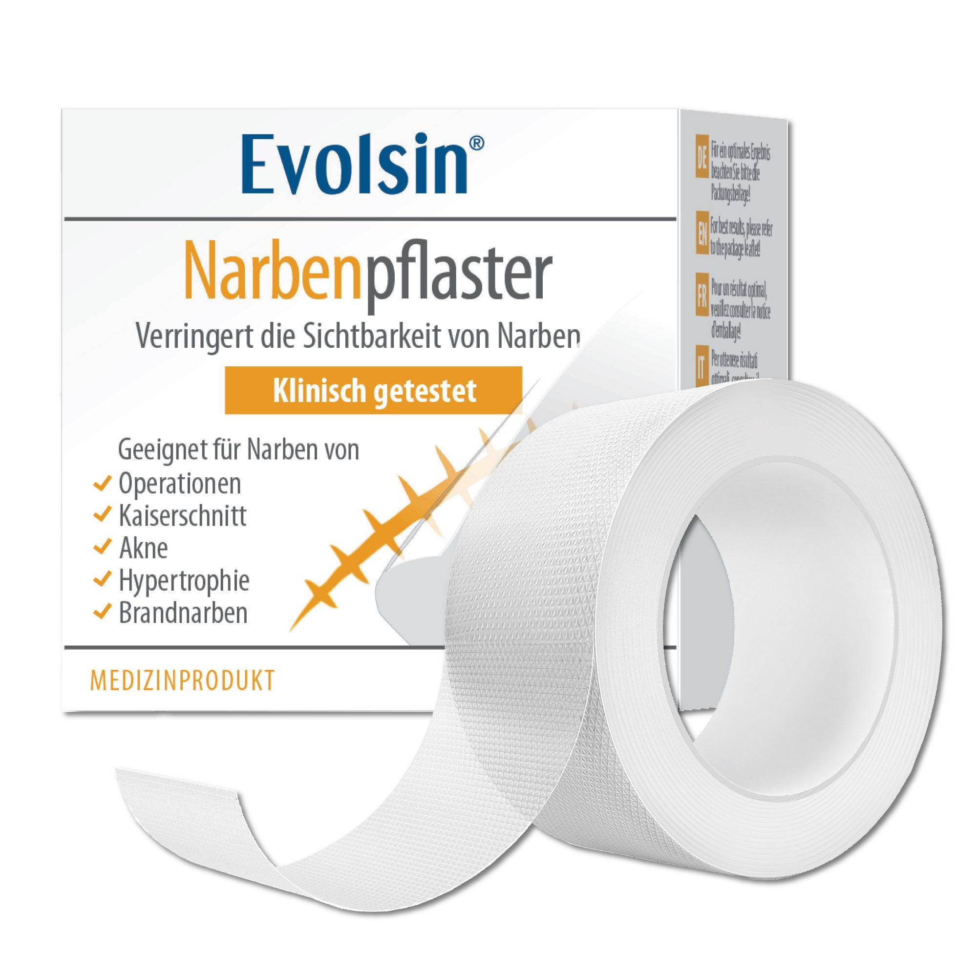 Evolsin Wundpflaster Transparentes Narbenpflaster bei OP & Kaiserschnitt Narben, Diskrete Anwendung, Optimale Anwendung, Atmungsaktives Silikon