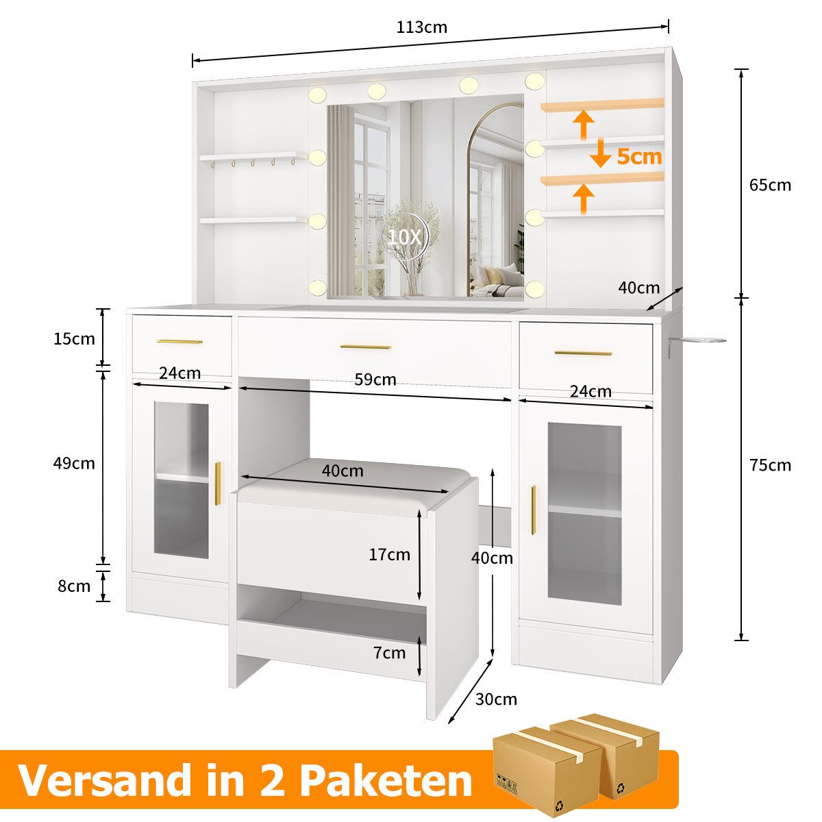 Mihtrov Schminktisch mit Spiegel und LED-Beleuchtung günstig online kaufen