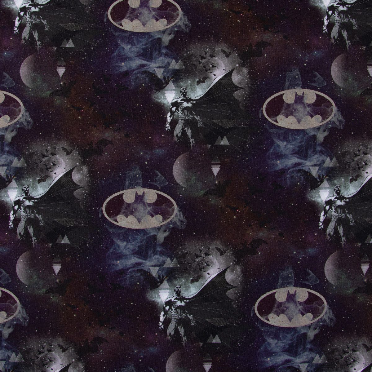 SCHÖNER LEBEN. Stoff Baumwolljersey Digitaldruck Batman™© Mond schwarz grau 1,5m Breite, Digitaldruck