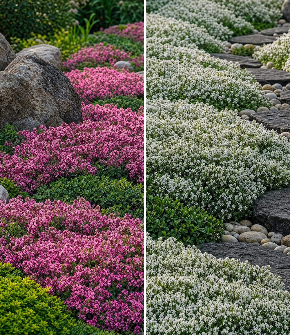 BALDUR Garten Bodendecker Thymian-Kollektion rot und weiß, 6 St., Bodendecker-thymian, immergrün,winterhart, mehrjährig