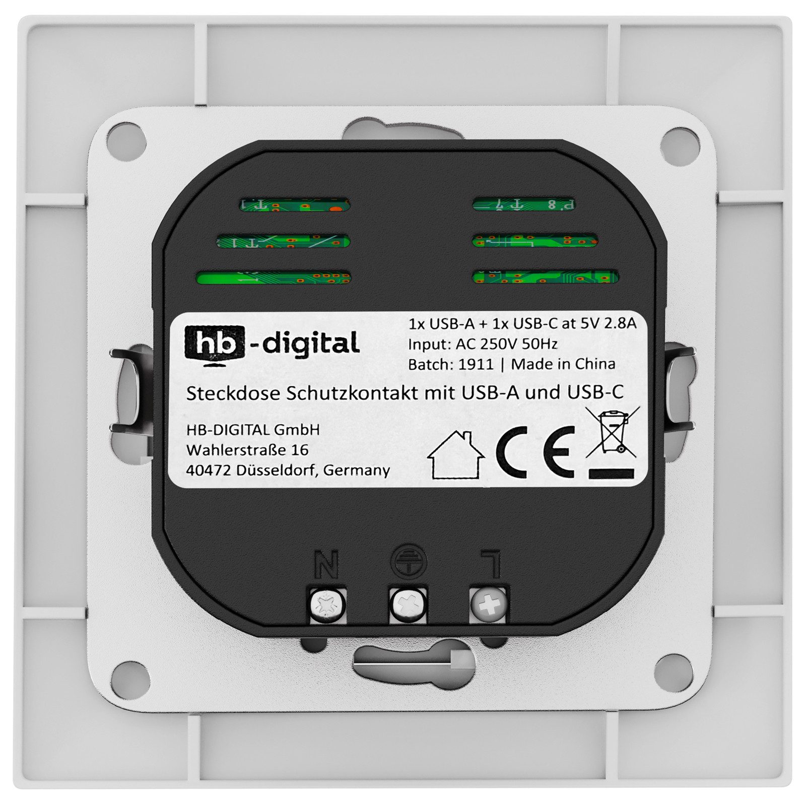 HB-DIGITAL Unterputz-Steckdose hb-digital USB Steckdose Unterputz Schutzkontakt 1x USB-C 1x USB-A, Einzelartikel, 1-St., 1x Unterputz-Steckdose mit USB-A und USB-C, Integrierte USB-A und USB-C Ports