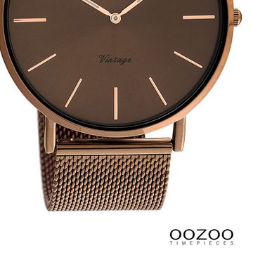 OOZOO Quarzuhr Oozoo Damen Armbanduhr Vintage Series, (Analoguhr), Damenuhr rund, groß (ca. 44mm), Metallarmband bronze, Fashion