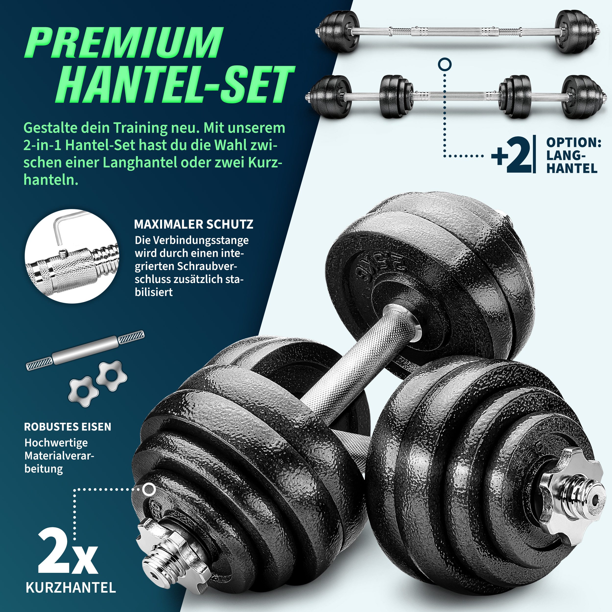 RE:SPORT Hantel-Set, 2 in 1 Hanteln Set, Hantelset Gusseisen verstellbar