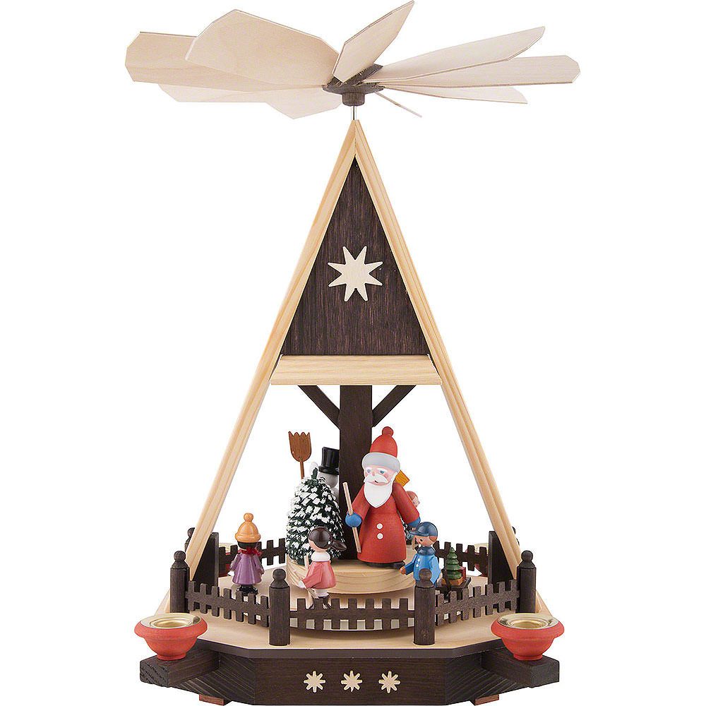Dregeno Erzgebirge Weihnachtspyramide 1-stöckige Pyramide Weihnachtsmann mit Kindern (33cm) von Dregeno Seif