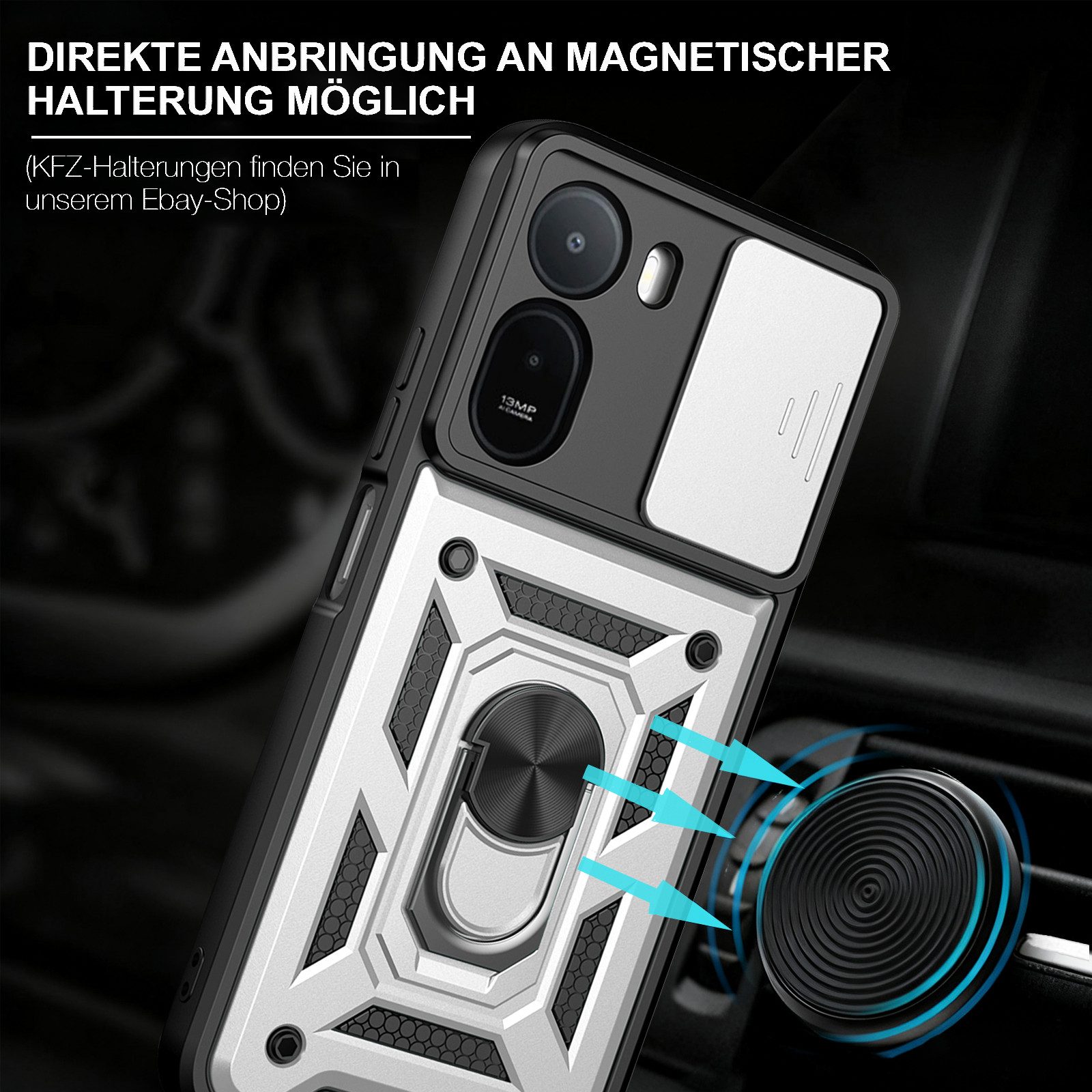 betterfon Handyhülle für Xiaomi Modelle Hülle mit Kameraschutz Ringhalter, Outdoorhülle mit Smartstand Kameraschutz und Silikonkern – Bild 3 von 5