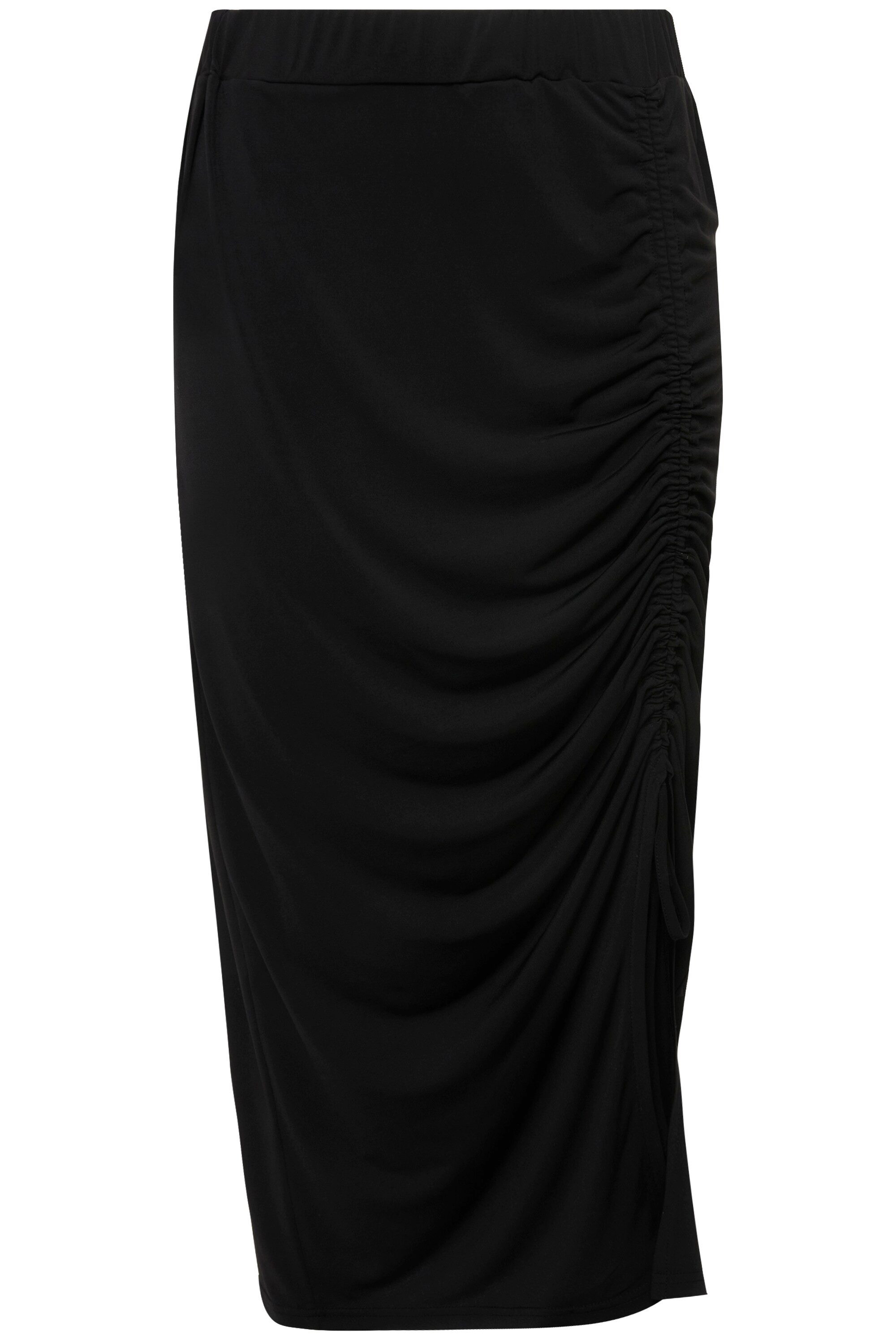 Ulla Popken Jerseyrock Midirock Schlitz Raffung Slim Elastikbund günstig online kaufen