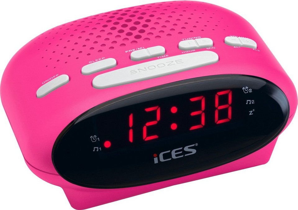 Lenco Radiowecker ICR-210 FM-Uhrenradio mit 2 Weckzeiten und  Schlummerfunktion, 0.6'' LED-Display