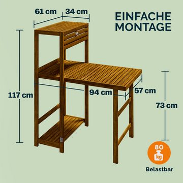 Casaria Balkonset, 2 Personen Wetterfest Klappbar Holz 160kg Belastbarkeit FSC®