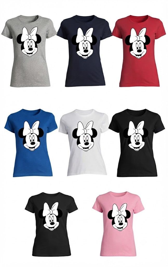 Blondie & Brownie T-Shirt MinnieMouse Damen T Shirt Gesicht Schleife Cartoon Print Rundhals (Einzelstück, Einzelartikel) MinnieMouse D Tee Classic Print