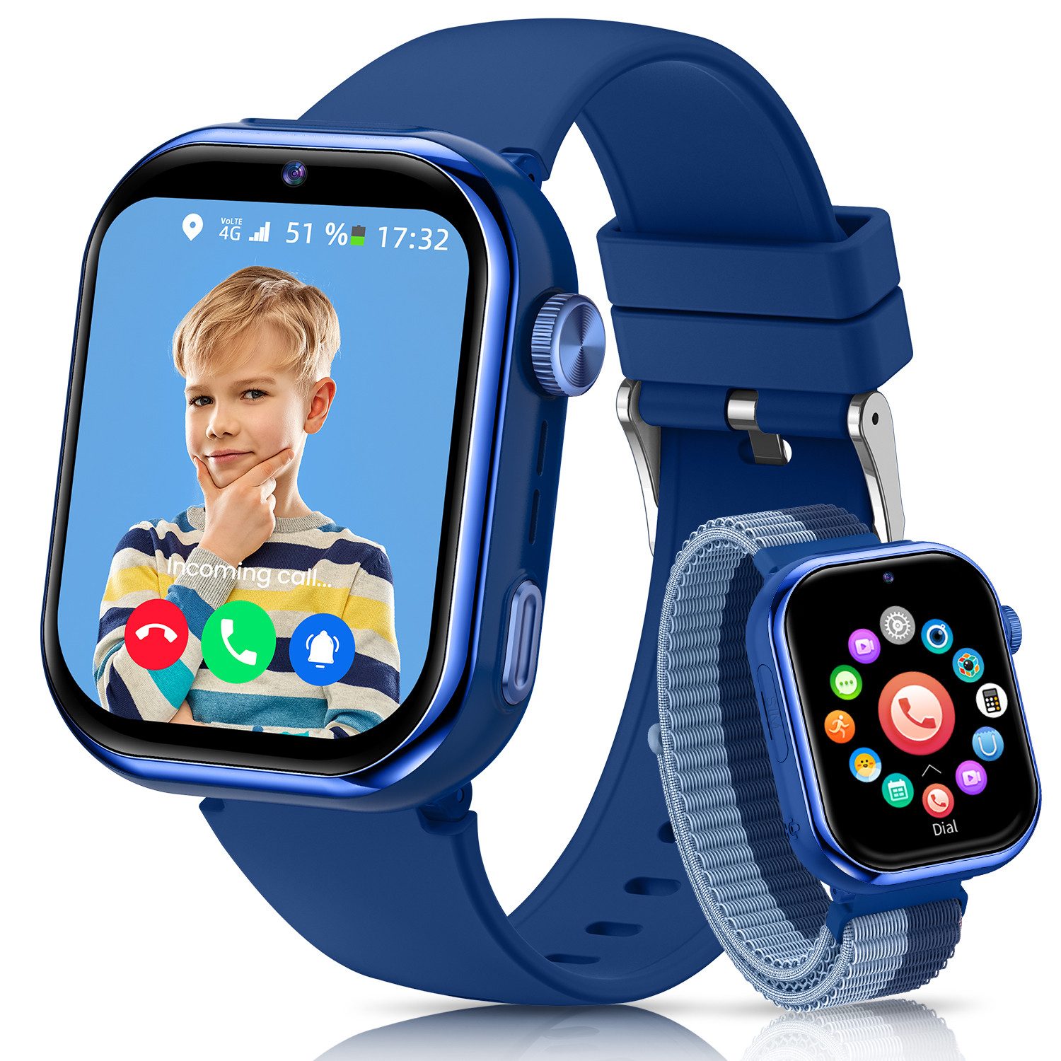 SWGOTA 4G Kinder Smartwatch 1000mAh mit GPS & Telefonfunktion Smartwatch (1,43 Zoll), Smartwatch für Kinder, für 4–12 Jungen und Mädchen,für Android und IOS
