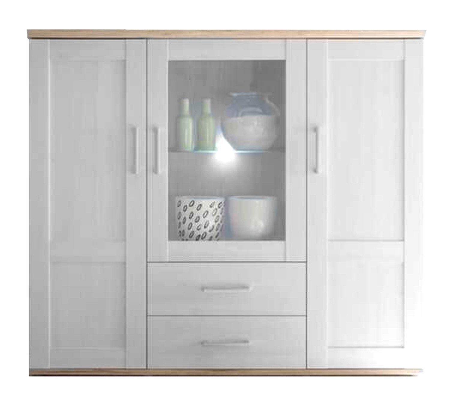 Highboard ROMANCE, B 156 x H 137 cm, Sibiu Lärche Dekor, Eiche Sanremo Dekor, 2 Türen und 2 Schubladen