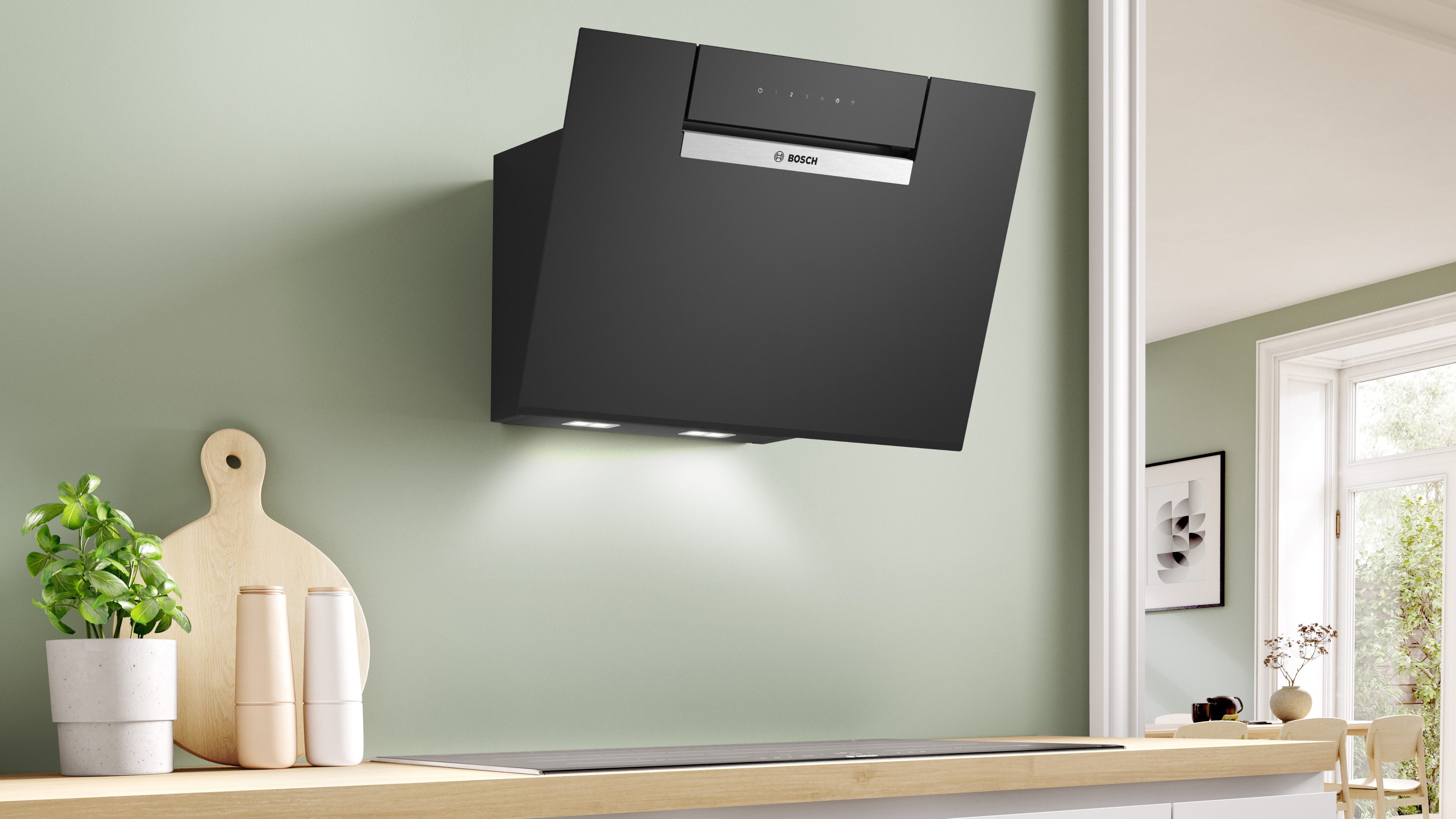 BOSCH Kopffreihaube DWJ67FN60 Serie Serie 4 DWJ67FN60, Leiser SilentPowerDrive & smarte, automatische Dunstabzugshaube
