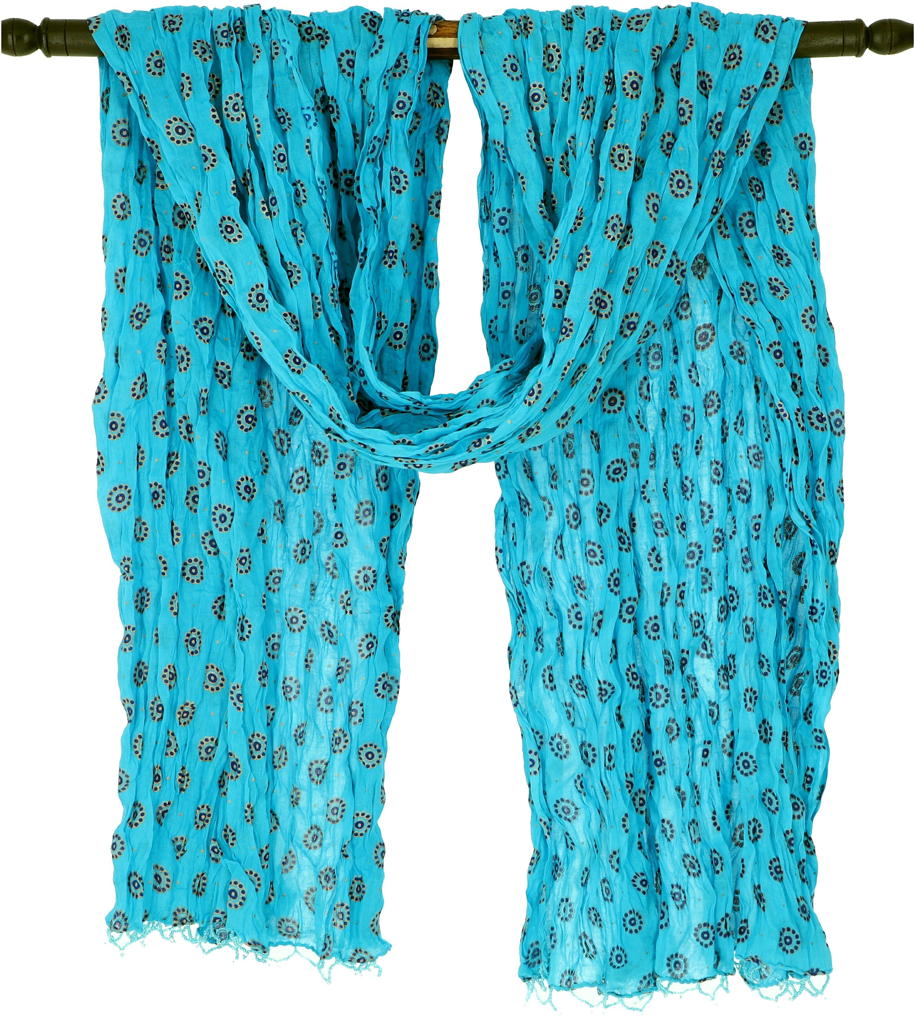 Guru-Shop Sarong Indisches Schal mit.. türkisblau leichter Baumwolltuch