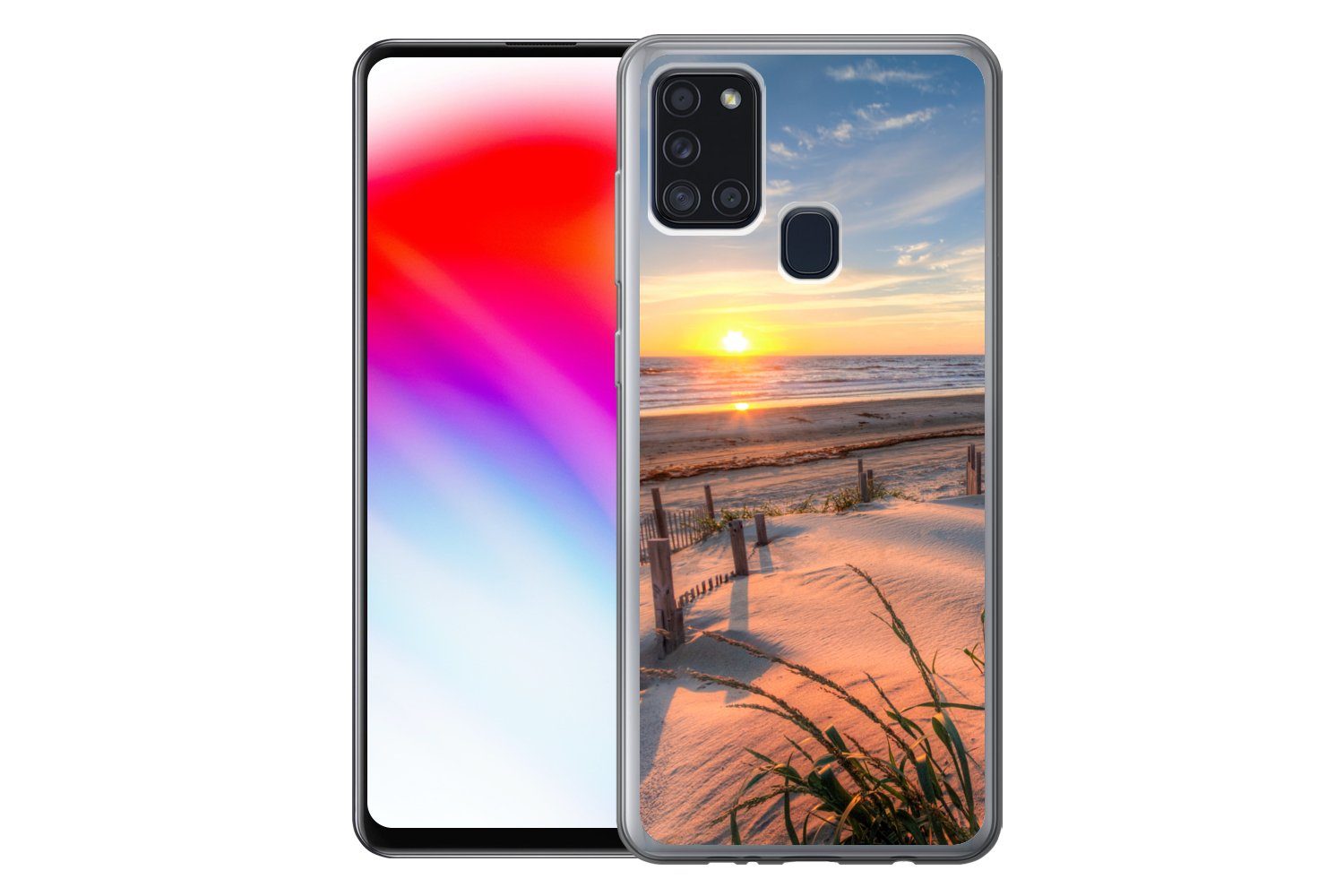 MuchoWow Handyhülle für Samsung Galaxy A21s Strand - Meer - Düne - Sonnenuntergang - Lands, Smartphone-Bumper, Print, Handy Schutzhülle Dünn